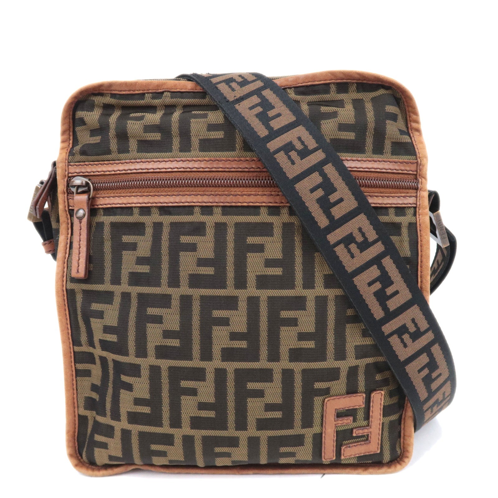 FENDI Zucca Canvas Leather Shoulder Bag Khaki Black Brown 7VA15291204