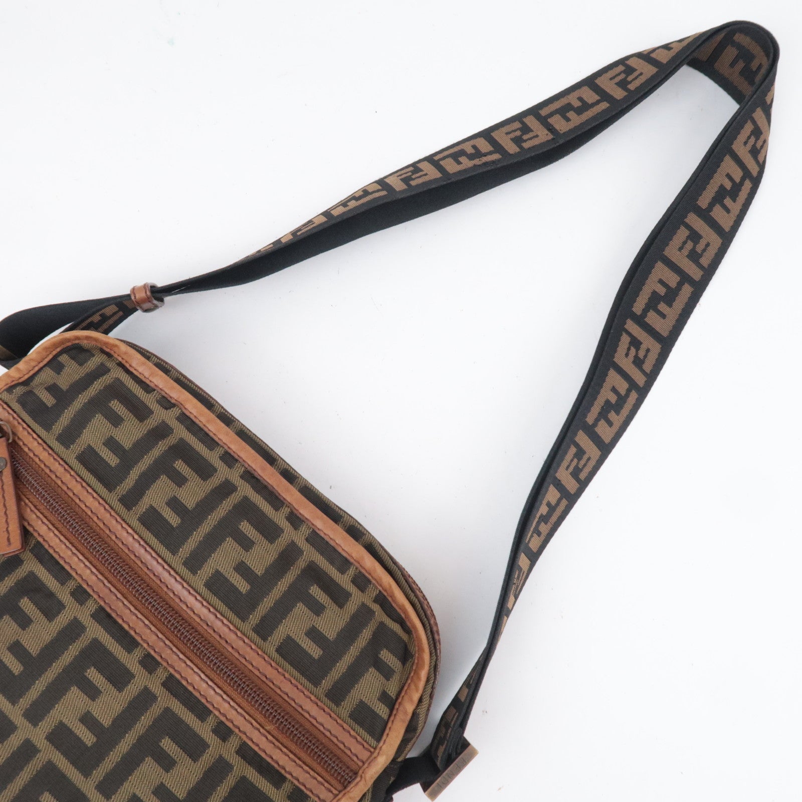 FENDI Zucca Canvas Leather Shoulder Bag Khaki Black Brown 7VA152