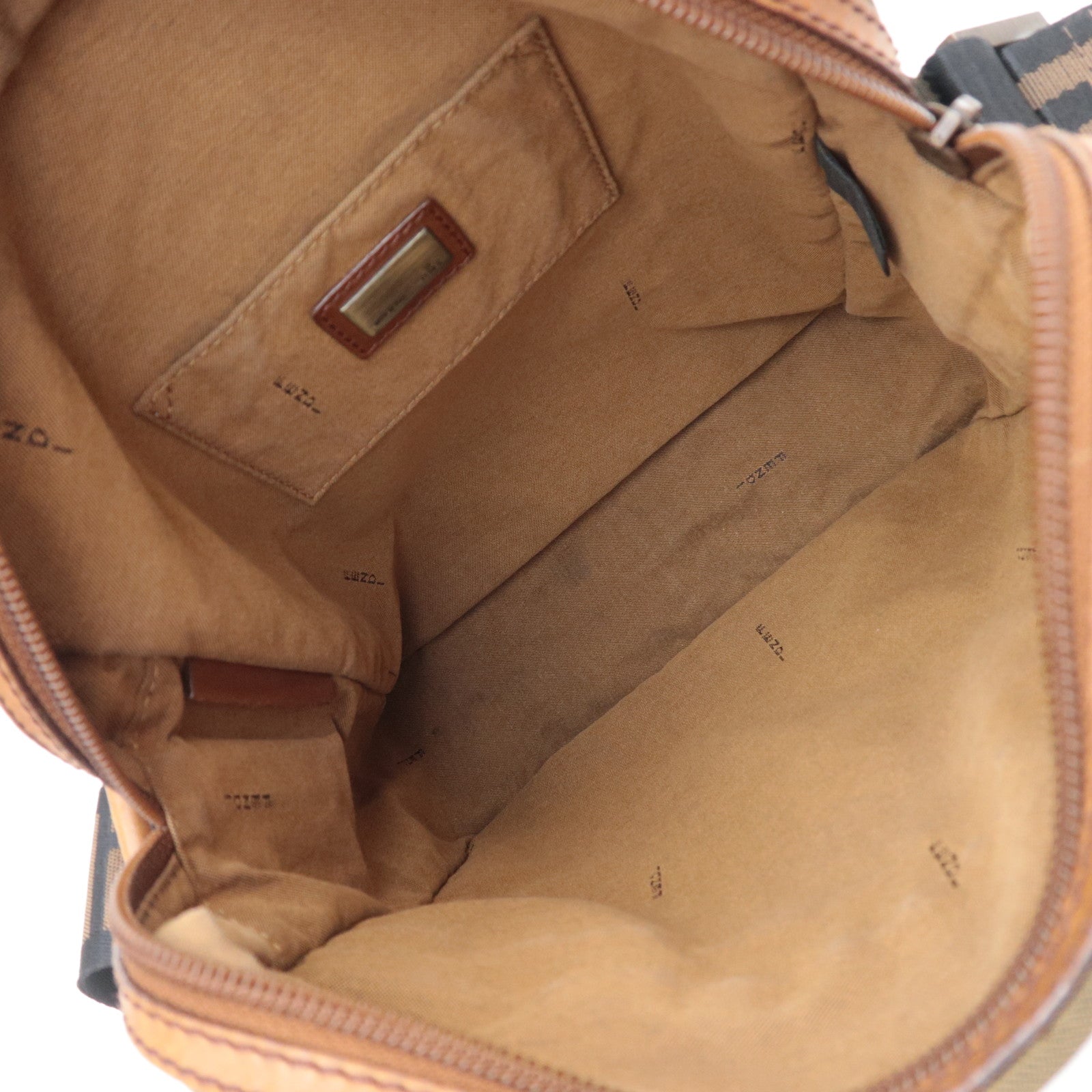 FENDI Zucca Canvas Leather Shoulder Bag Khaki Black Brown 7VA152