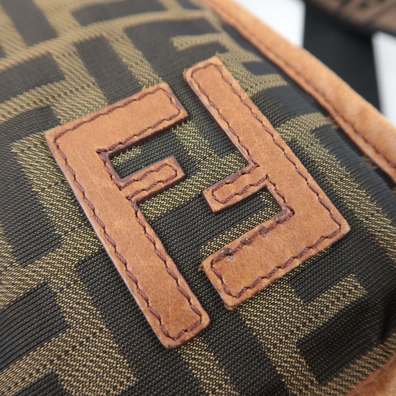 FENDI Zucca Canvas Leather Shoulder Bag Khaki Black Brown 7VA152