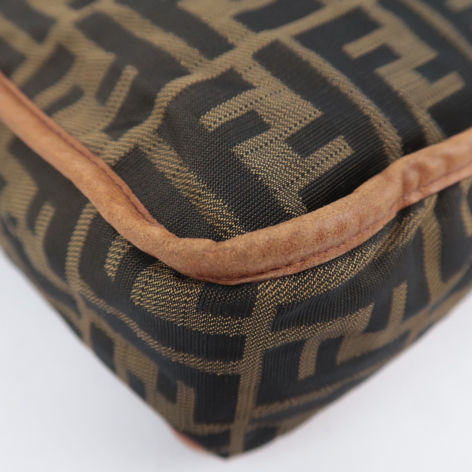 FENDI Zucca Canvas Leather Shoulder Bag Khaki Black Brown 7VA152