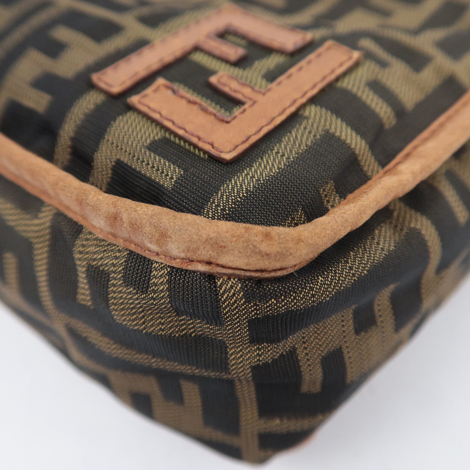 FENDI Zucca Canvas Leather Shoulder Bag Khaki Black Brown 7VA152