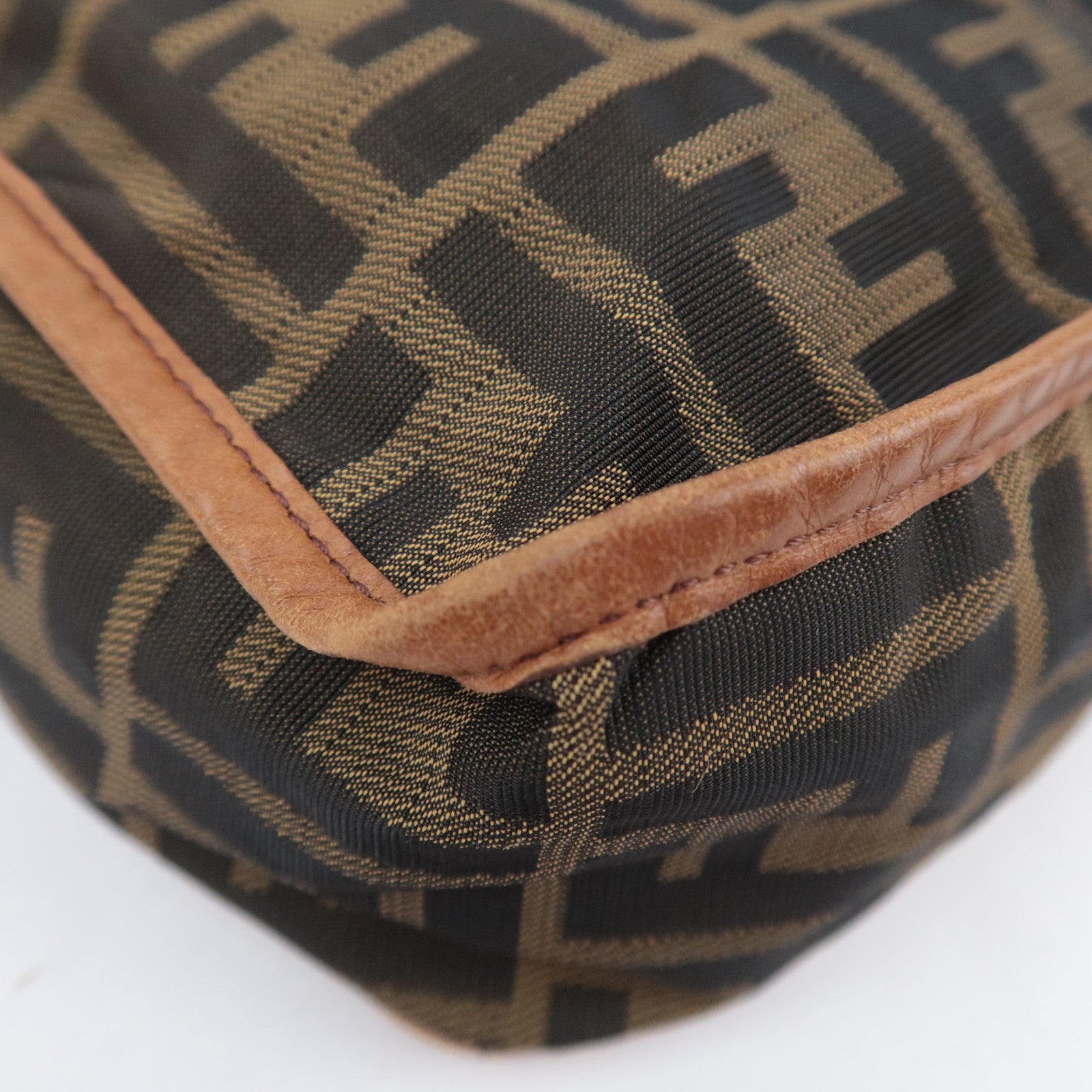 FENDI Zucca Canvas Leather Shoulder Bag Khaki Black Brown 7VA152
