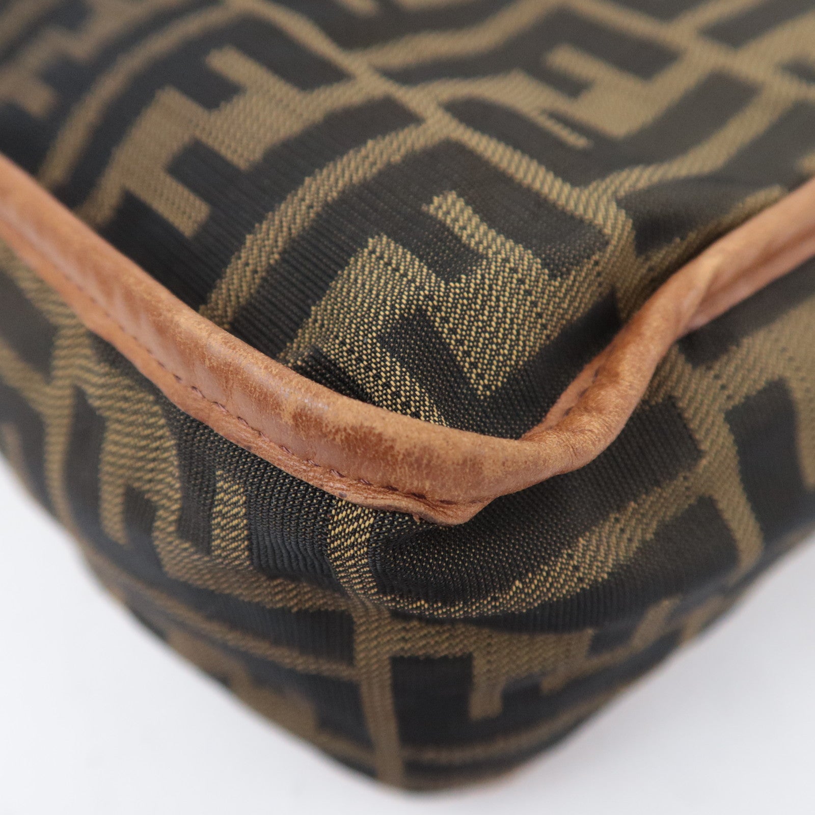 FENDI Zucca Canvas Leather Shoulder Bag Khaki Black Brown 7VA152