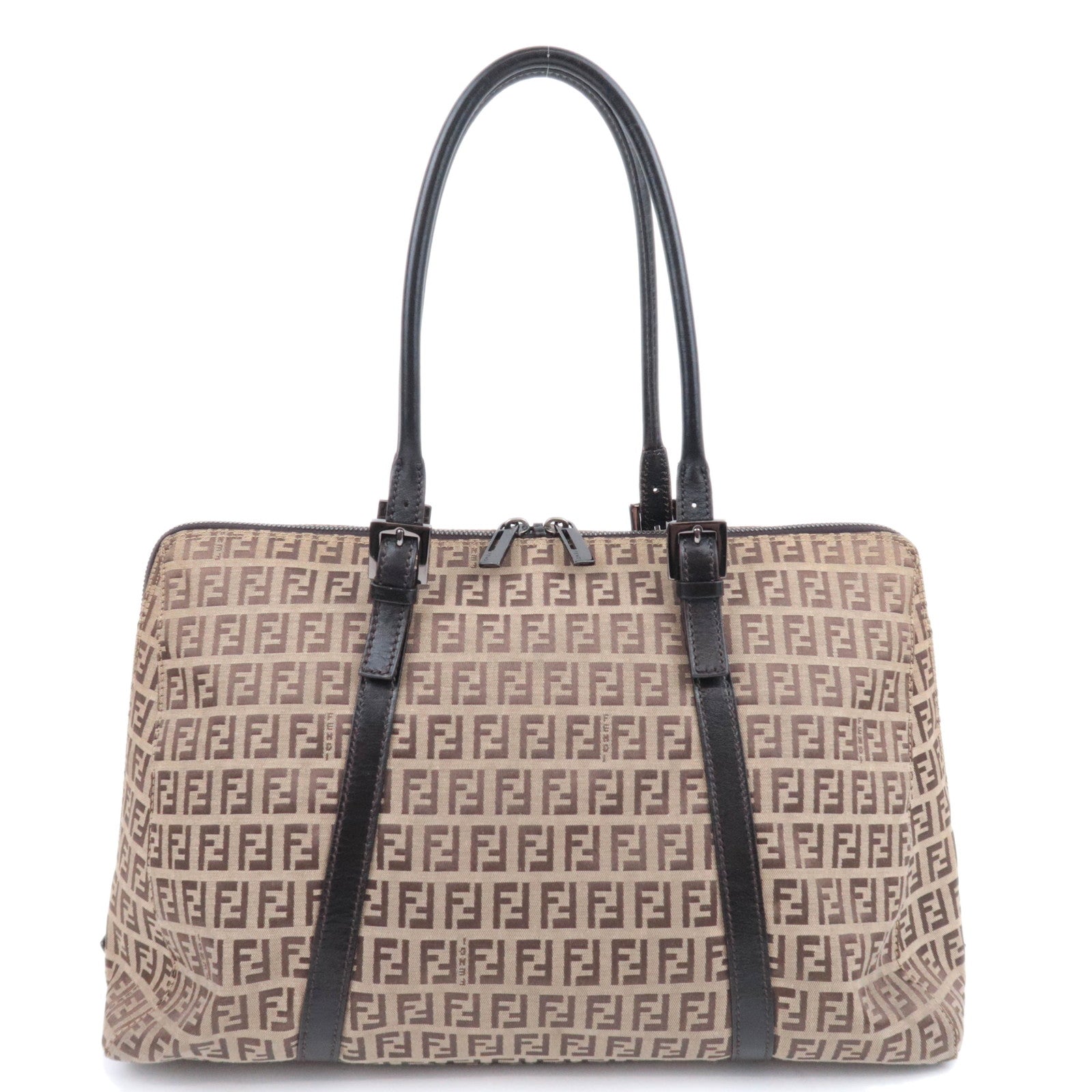 FENDI Zucchino Shoulder Bag Canvas Leather Beige 8BN00391205