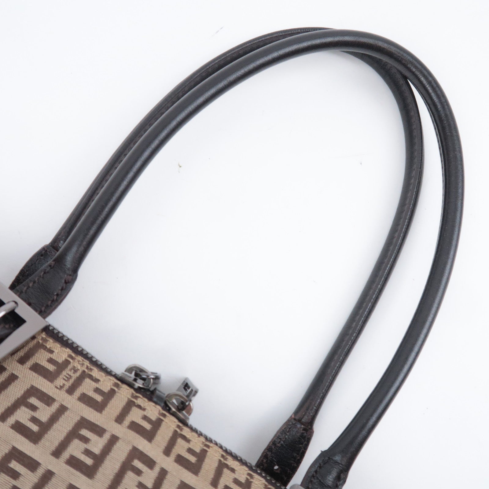 FENDI Zucchino Shoulder Bag Canvas Leather Beige 8BN003