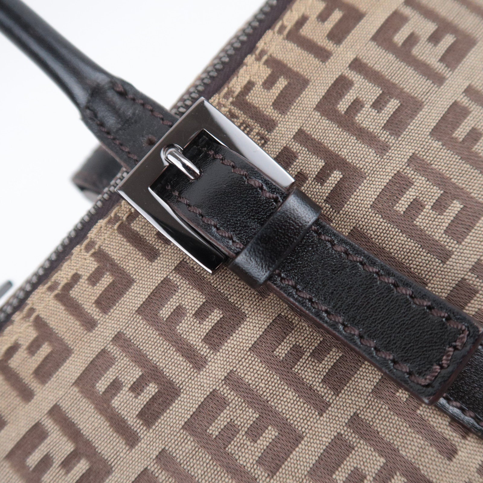 FENDI Zucchino Shoulder Bag Canvas Leather Beige 8BN003