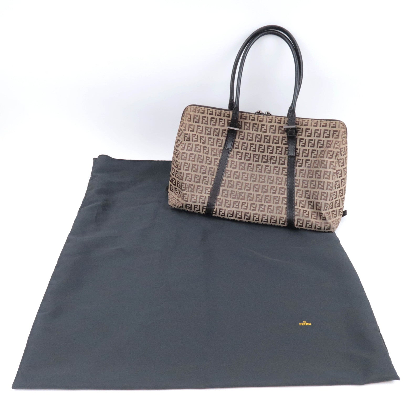 FENDI Zucchino Shoulder Bag Canvas Leather Beige 8BN003