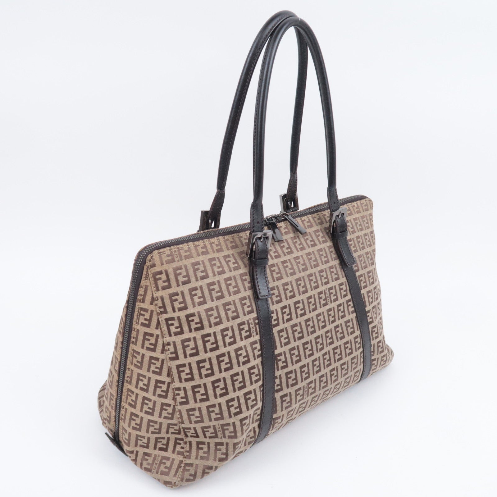 FENDI Zucchino Shoulder Bag Canvas Leather Beige 8BN003