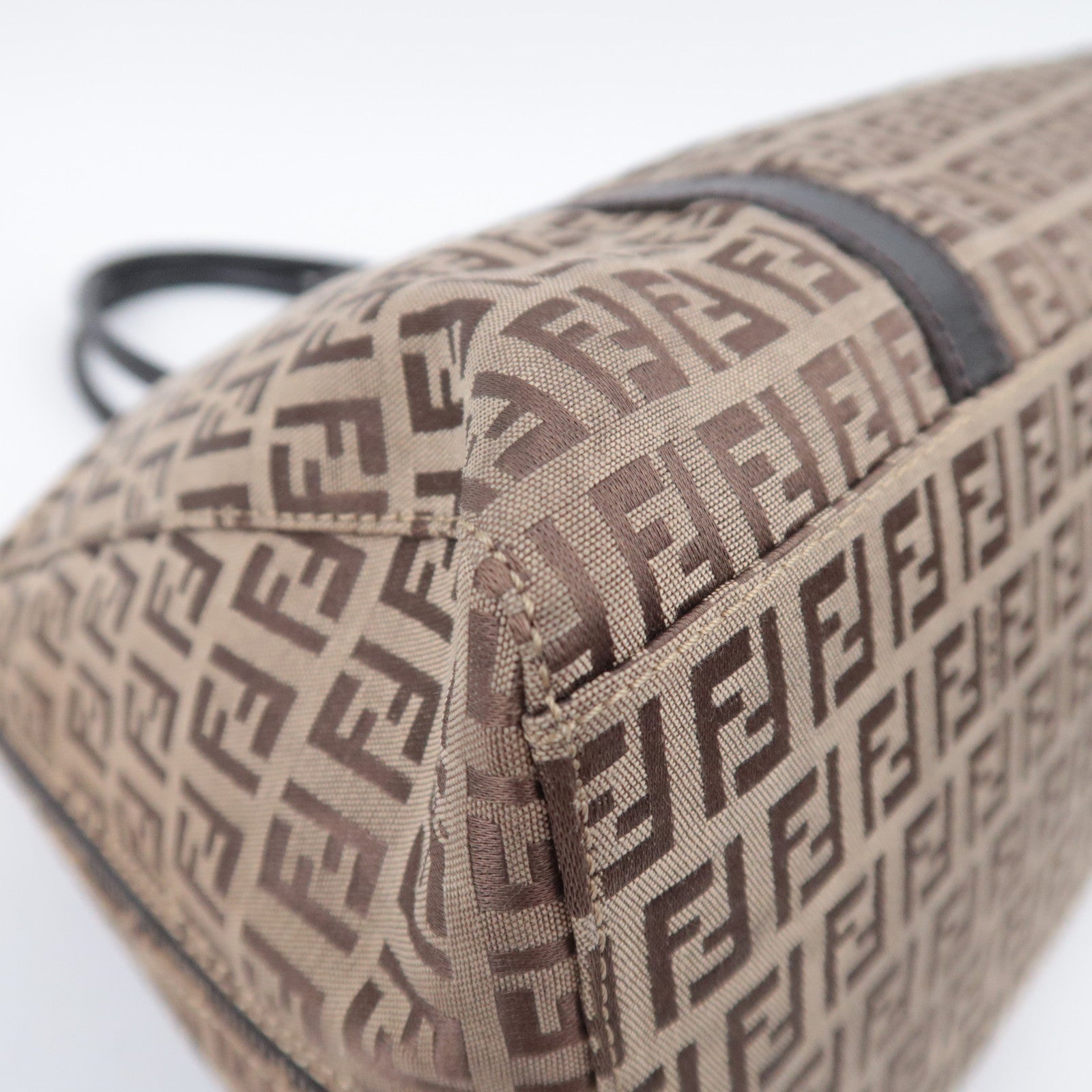 FENDI Zucchino Shoulder Bag Canvas Leather Beige 8BN003