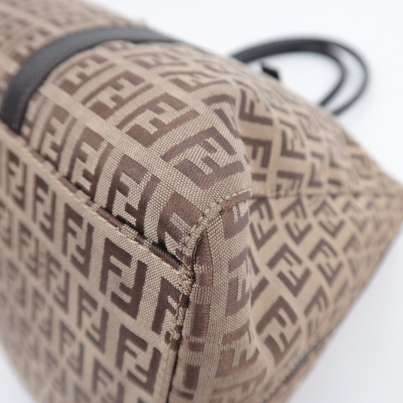 FENDI Zucchino Shoulder Bag Canvas Leather Beige 8BN003