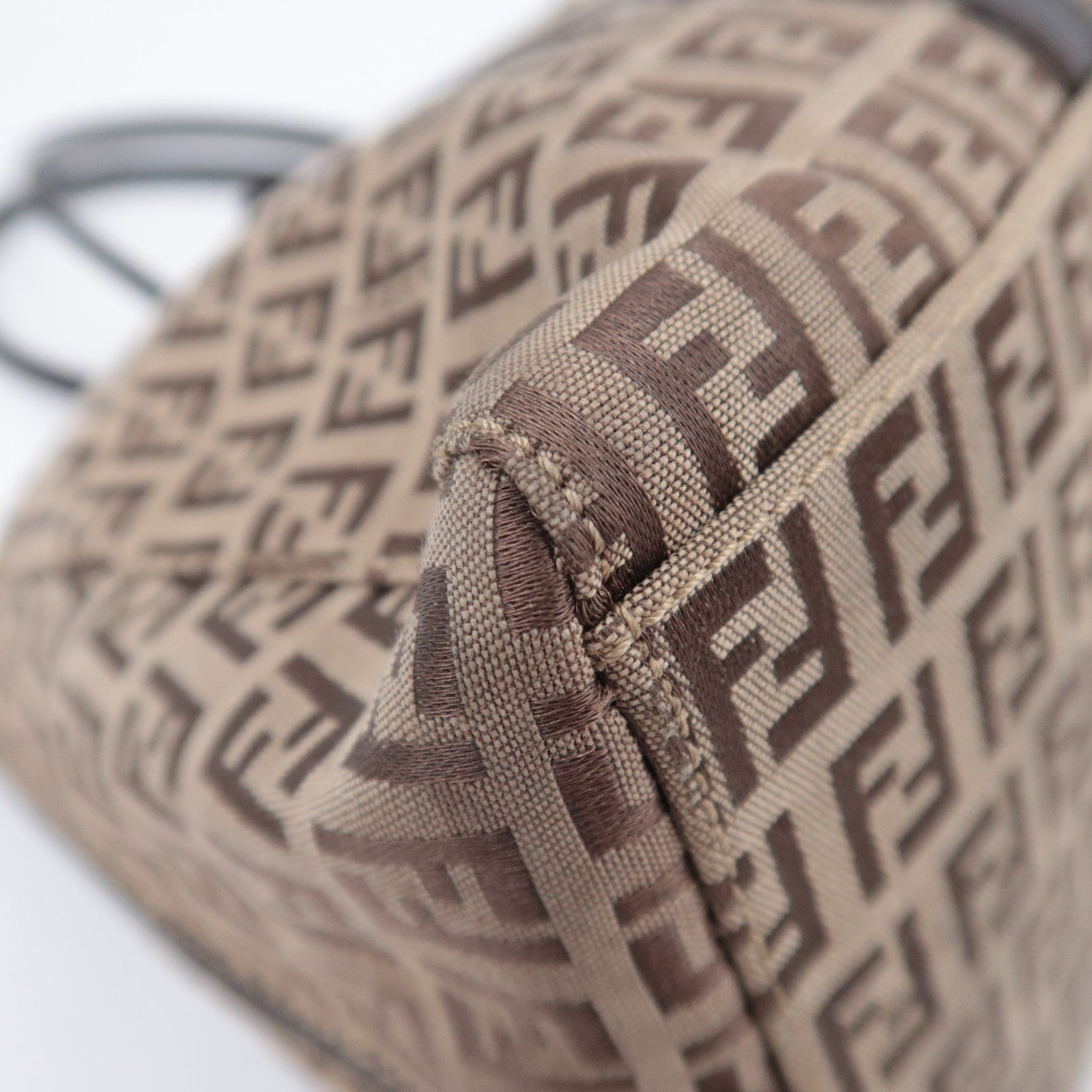 FENDI Zucchino Shoulder Bag Canvas Leather Beige 8BN003