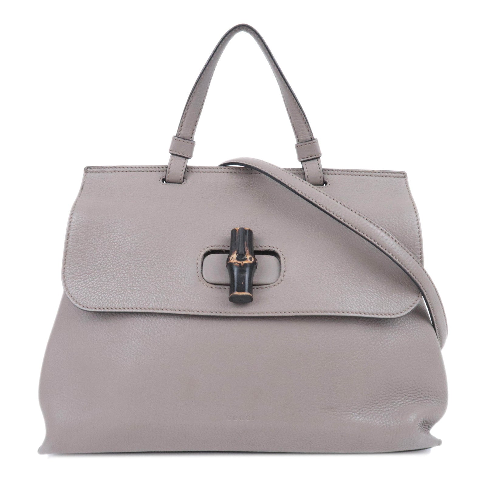 GUCCI Bamboo Daily 2Way Leather Shoulder Bag Gray 39201391213