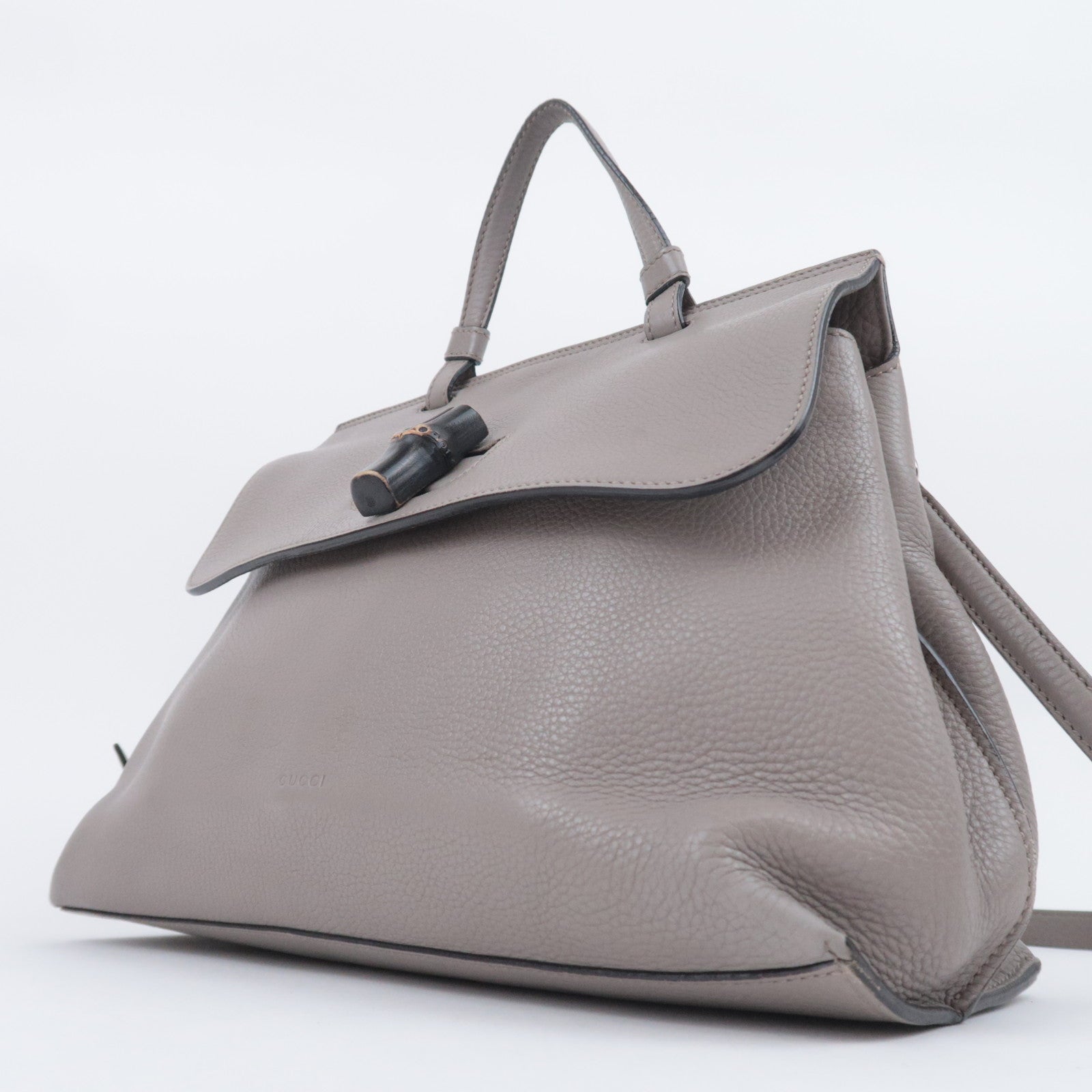 GUCCI Bamboo Daily 2Way Leather Shoulder Bag Gray 392013