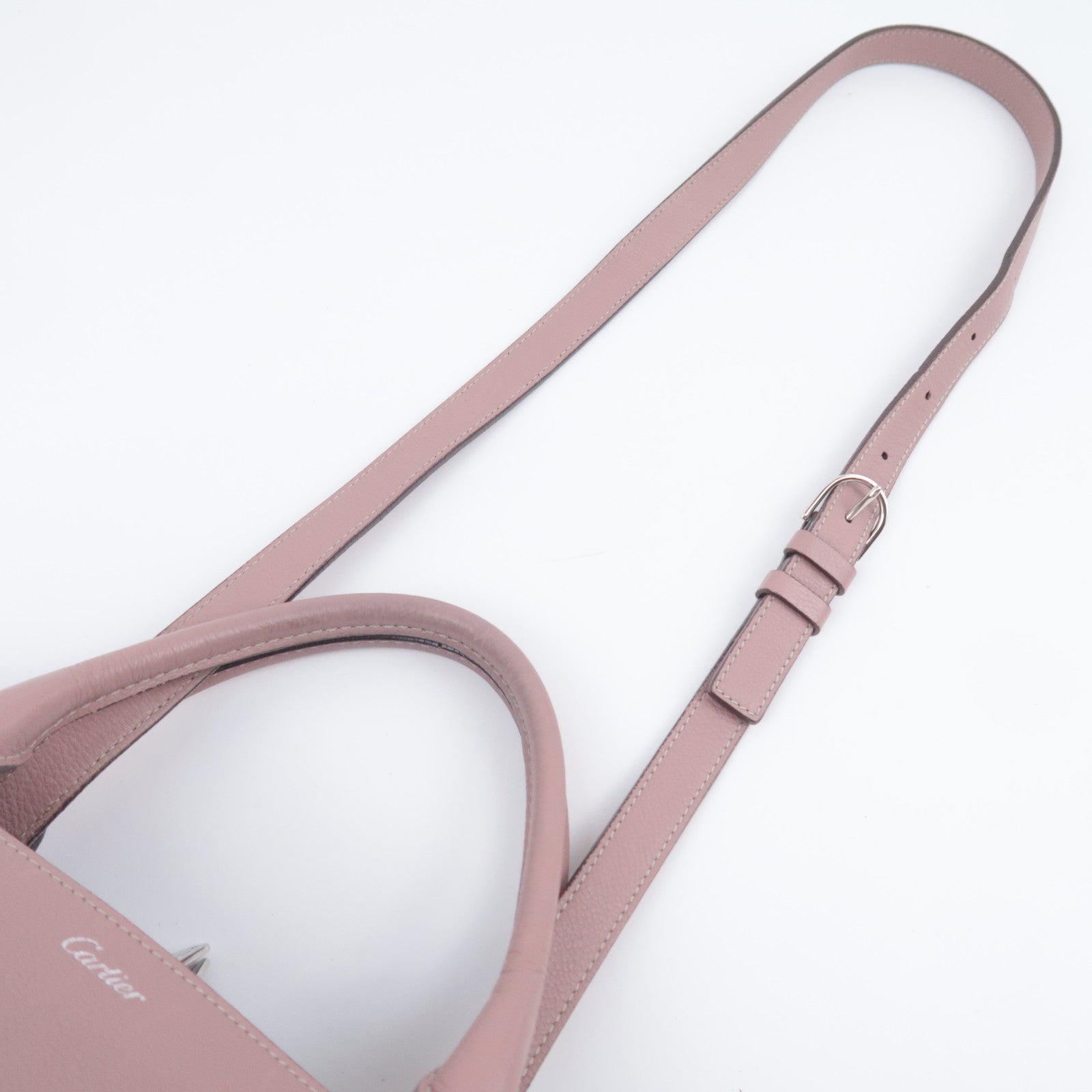 Cartier C de Cartier SM Leather Handbag 2Way Shoulder Bag Pink Beige