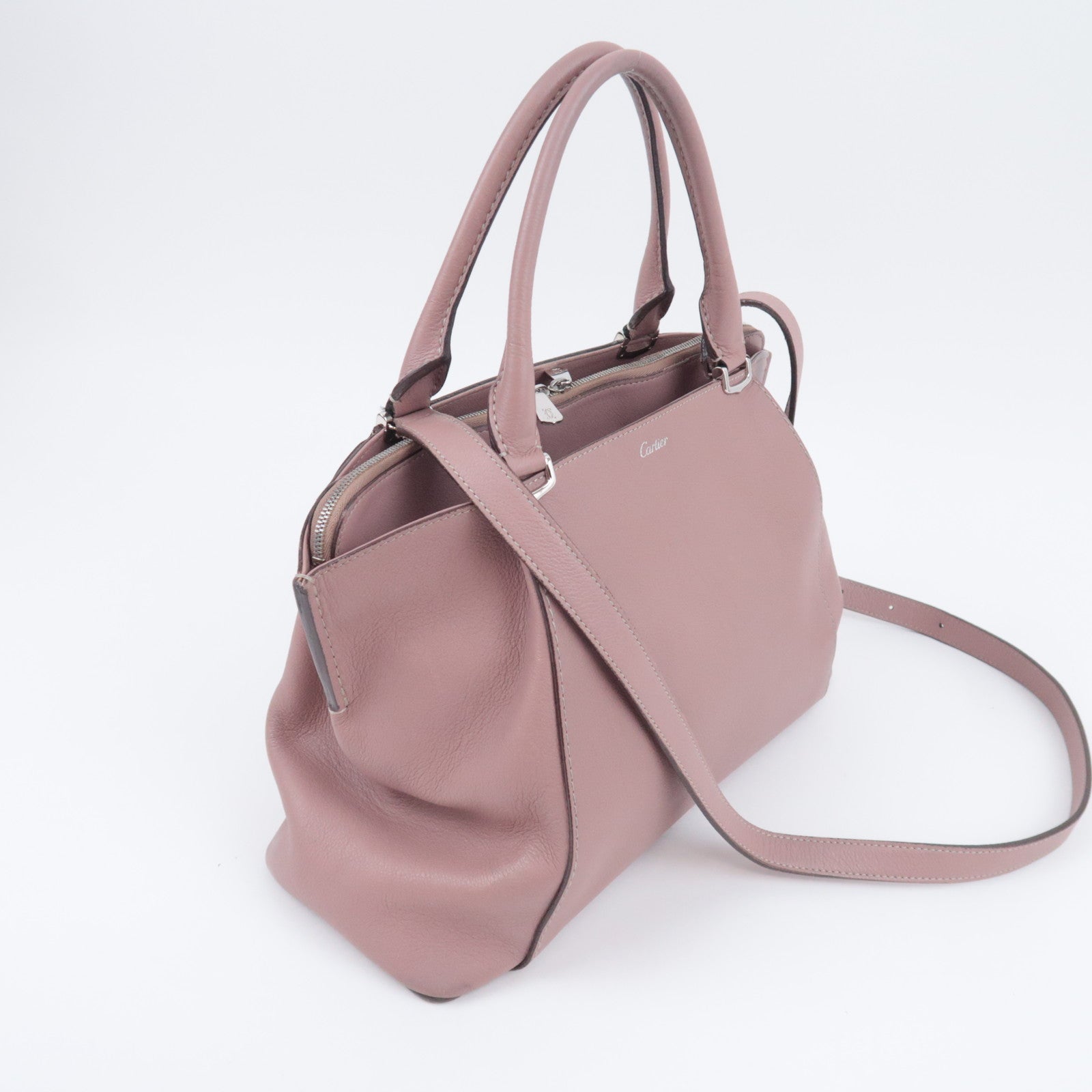 Cartier C de Cartier SM Leather Handbag 2Way Shoulder Bag Pink Beige