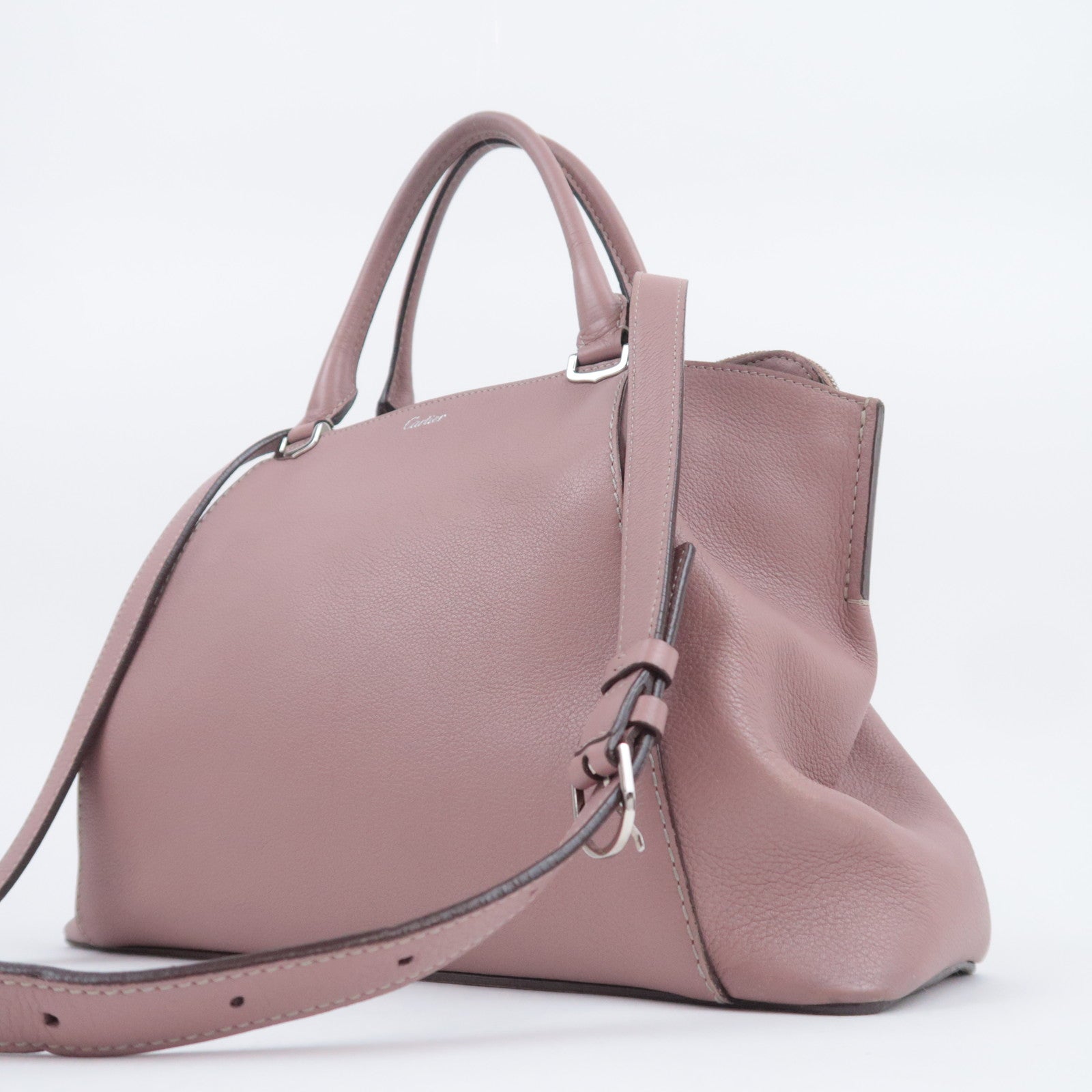 Cartier C de Cartier SM Leather Handbag 2Way Shoulder Bag Pink Beige
