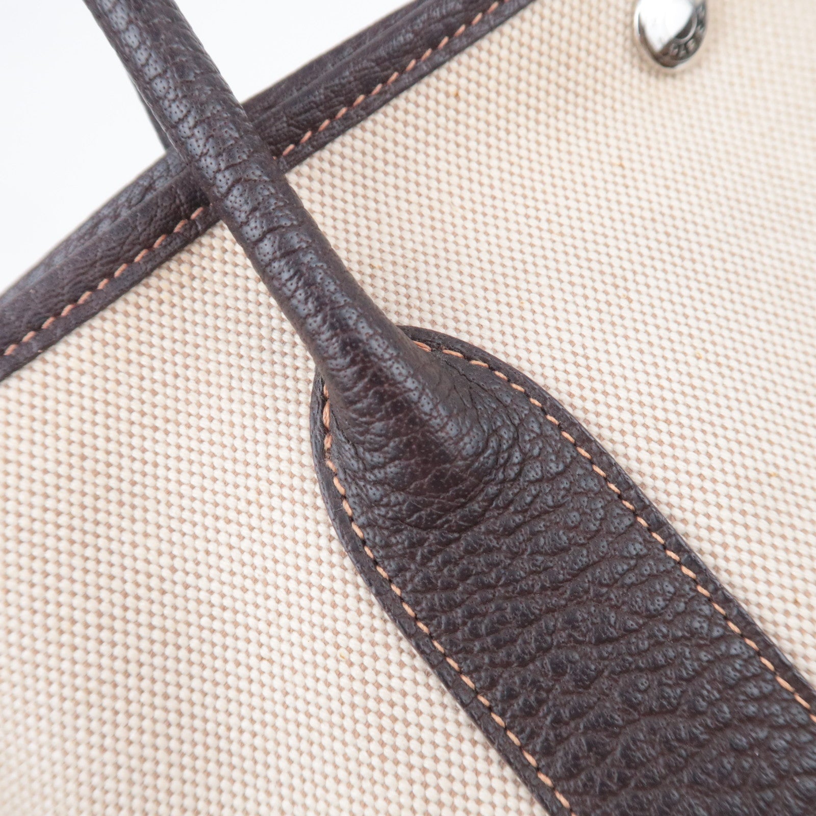 HERMES Garden Party PM Tote Bag □K Stamp (2007) Toile H Leather Beige Brown