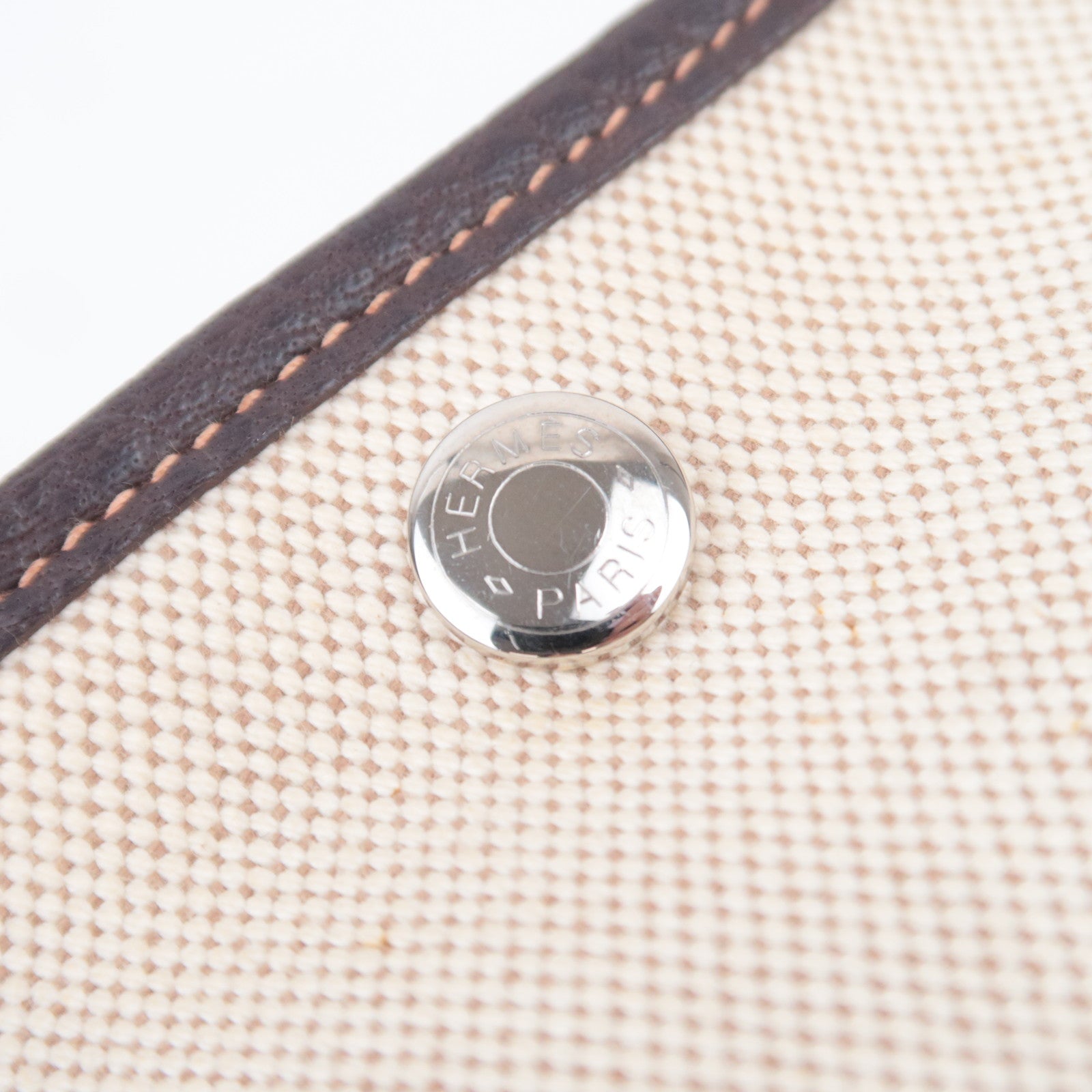 HERMES Garden Party PM Tote Bag □K Stamp (2007) Toile H Leather Beige Brown