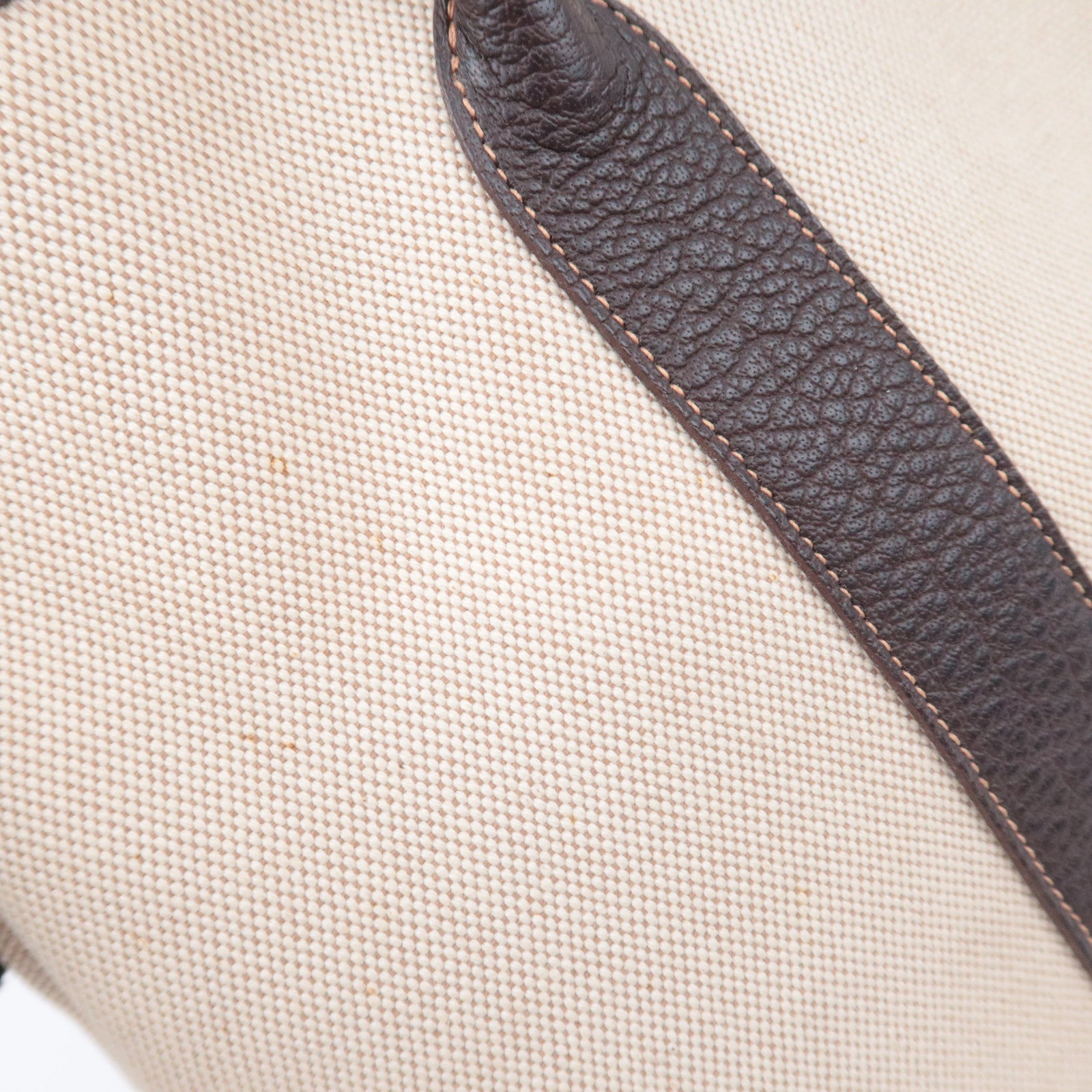 HERMES Garden Party PM Tote Bag □K Stamp (2007) Toile H Leather Beige Brown