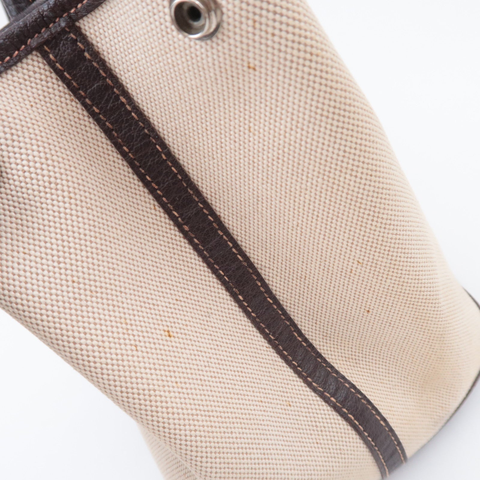 HERMES Garden Party PM Tote Bag □K Stamp (2007) Toile H Leather Beige Brown