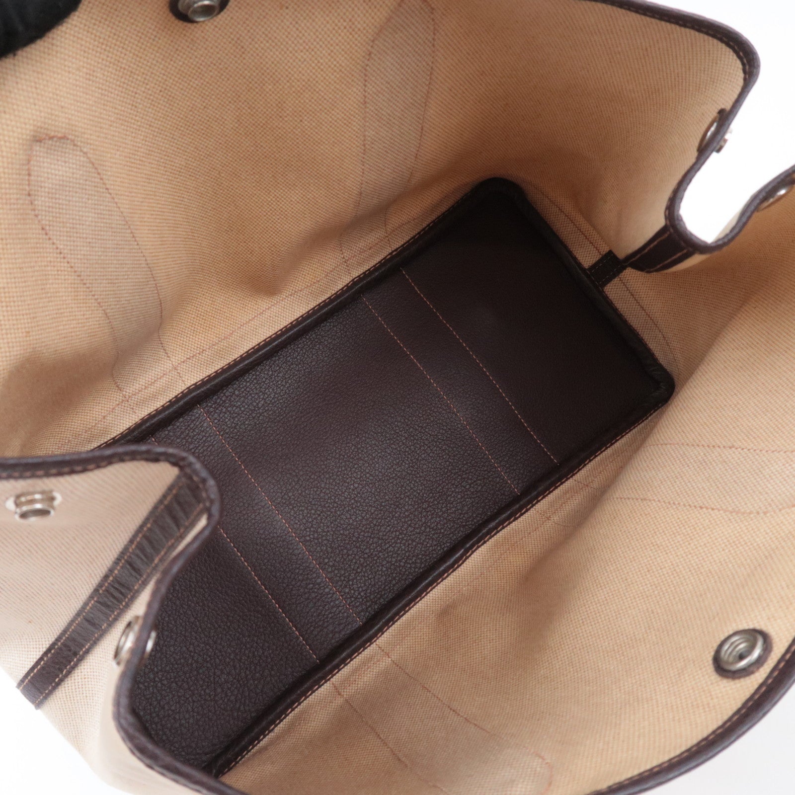 HERMES Garden Party PM Tote Bag □K Stamp (2007) Toile H Leather Beige Brown
