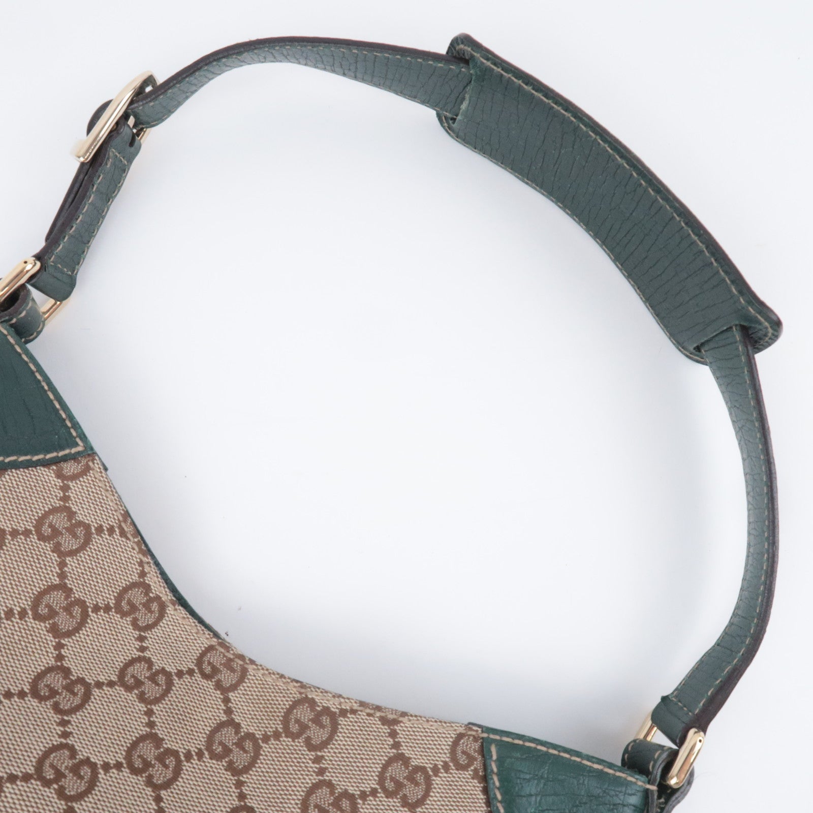 GUCCI Horsebit GG Canvas Shoulder Bag Beige Green 137388