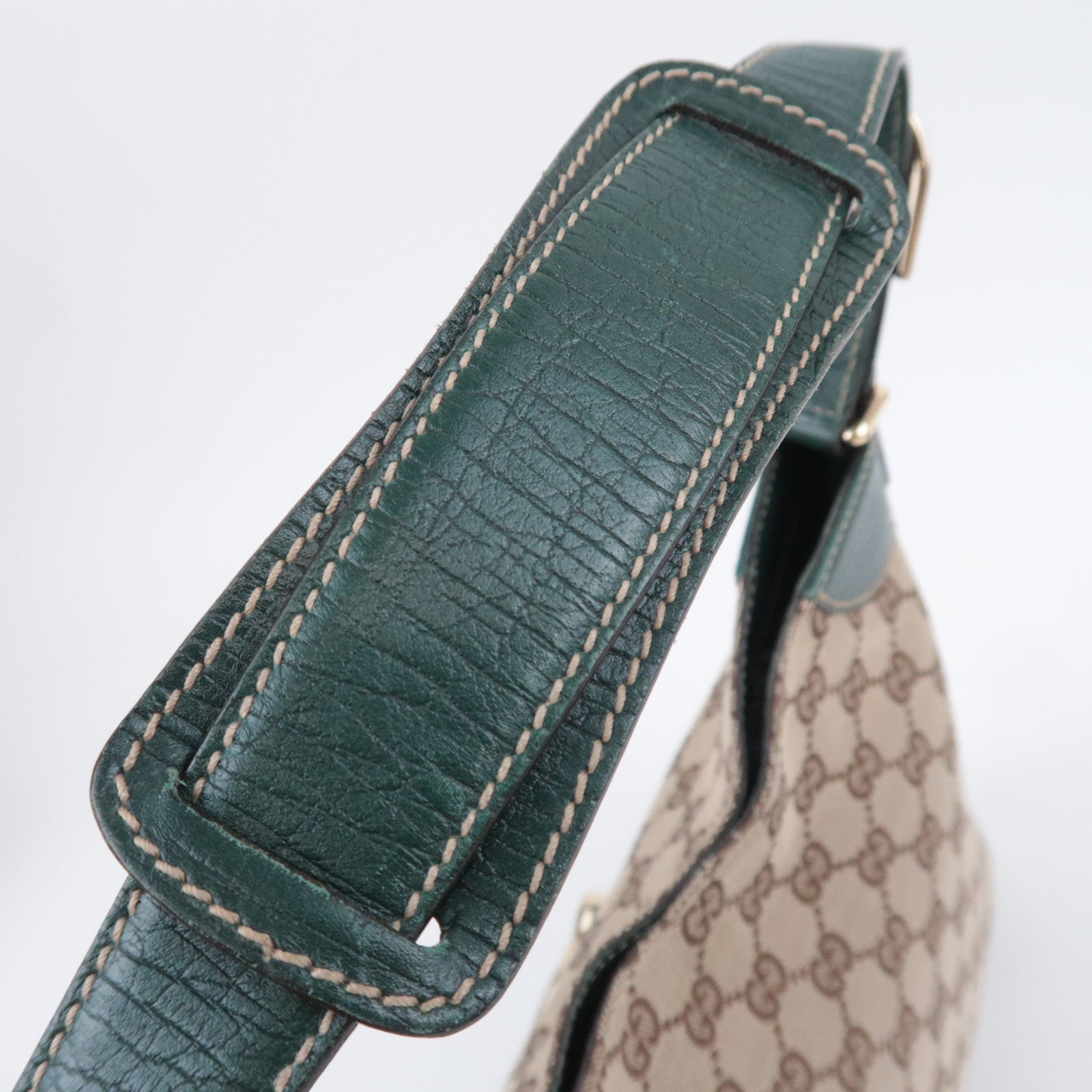 GUCCI Horsebit GG Canvas Shoulder Bag Beige Green 137388