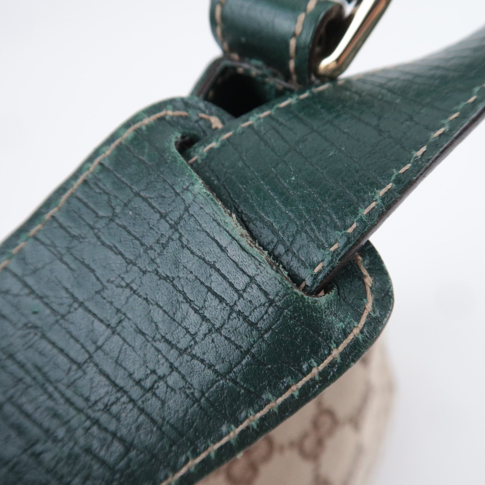 GUCCI Horsebit GG Canvas Shoulder Bag Beige Green 137388