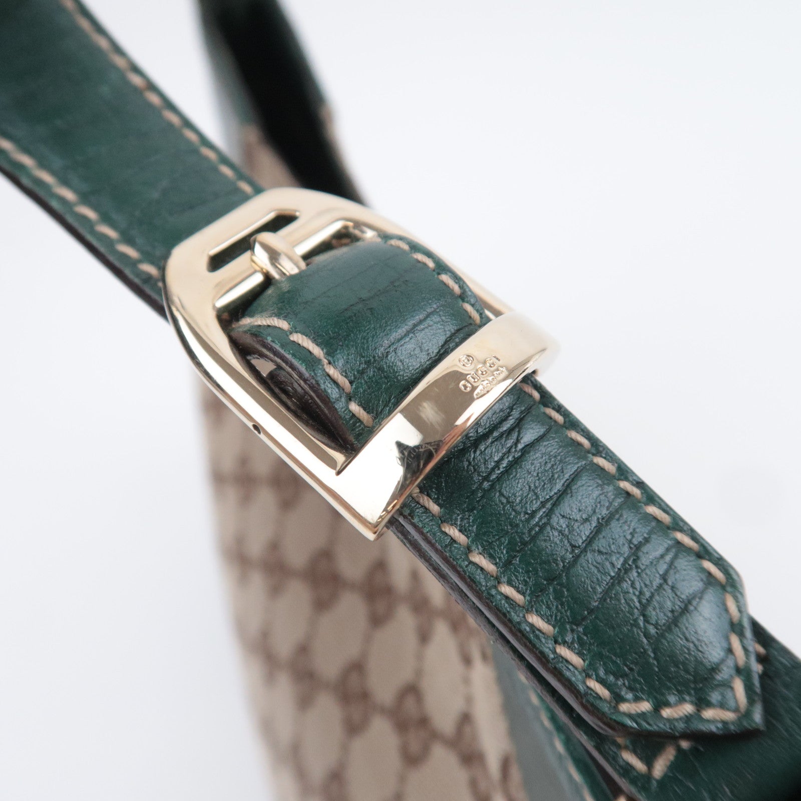 GUCCI Horsebit GG Canvas Shoulder Bag Beige Green 137388