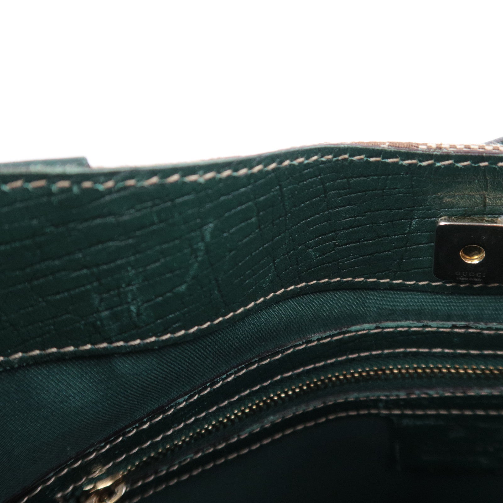 GUCCI Horsebit GG Canvas Shoulder Bag Beige Green 137388