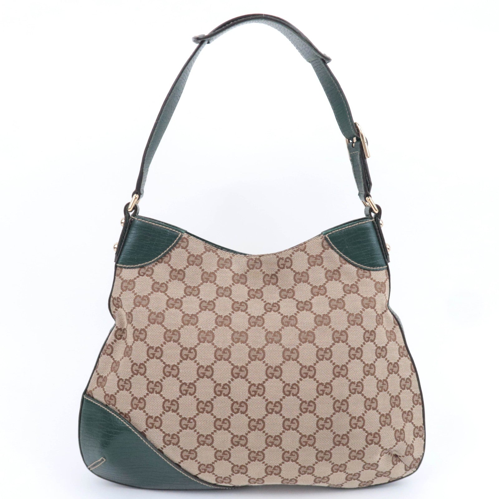 GUCCI Horsebit GG Canvas Shoulder Bag Beige Green 137388