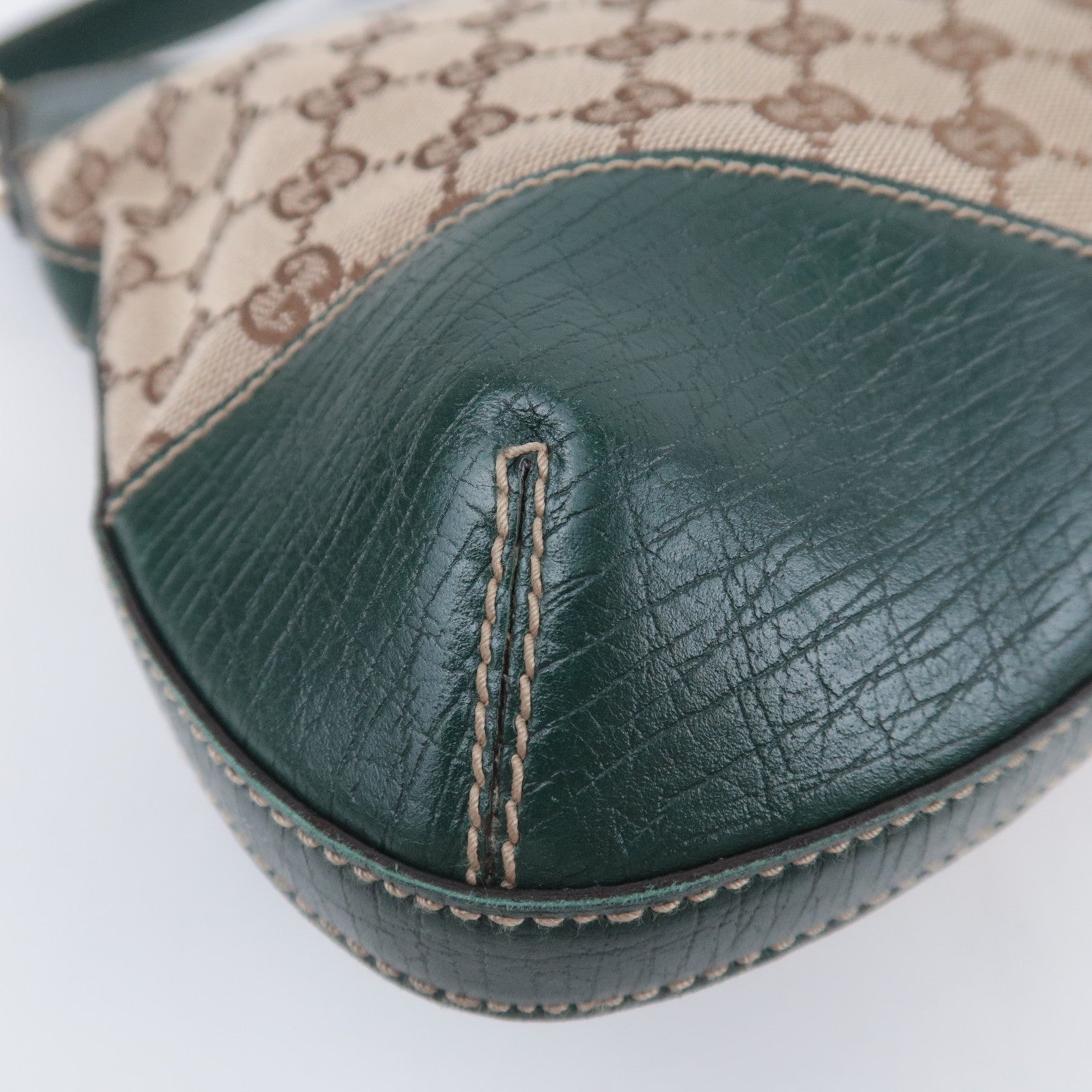GUCCI Horsebit GG Canvas Shoulder Bag Beige Green 137388