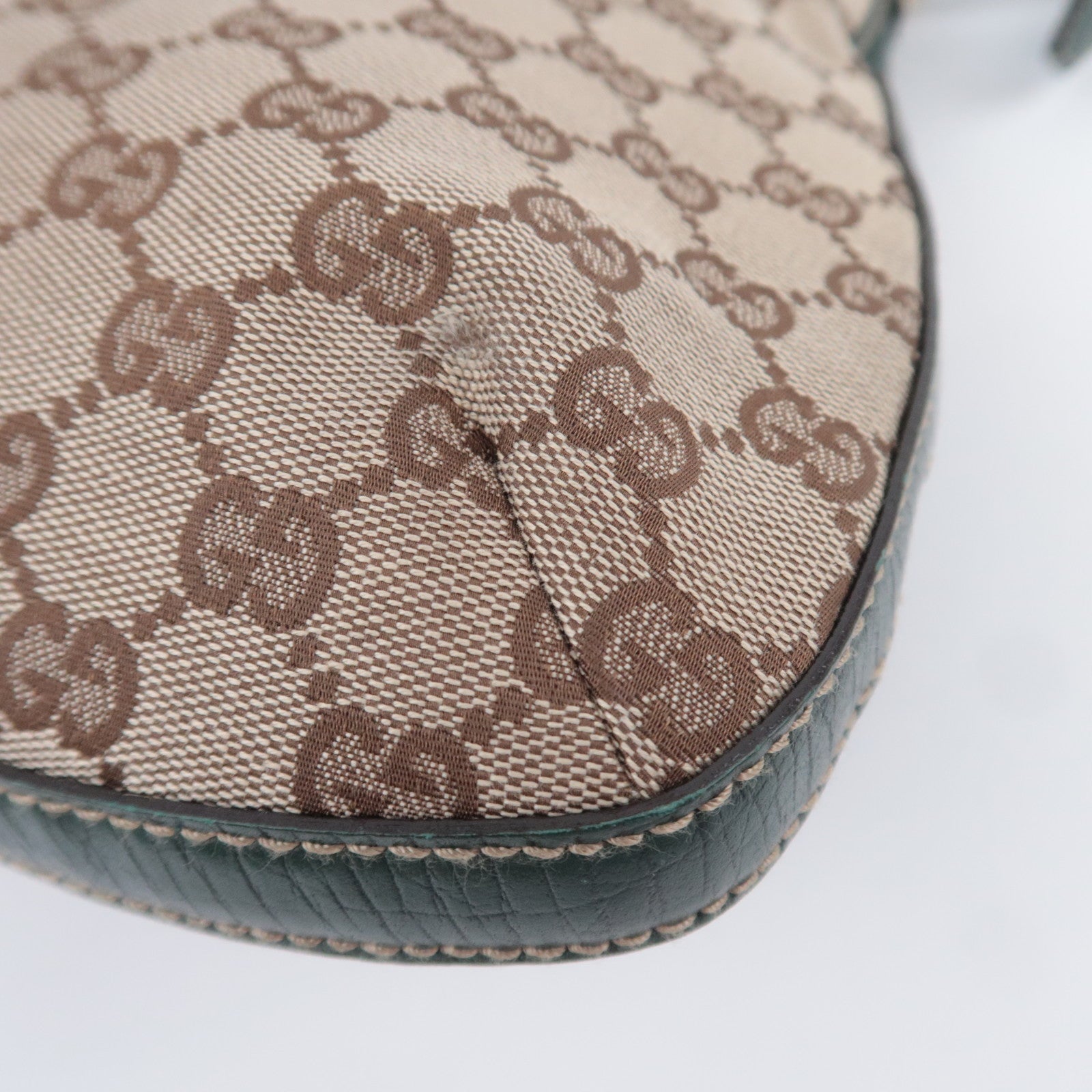 GUCCI Horsebit GG Canvas Shoulder Bag Beige Green 137388