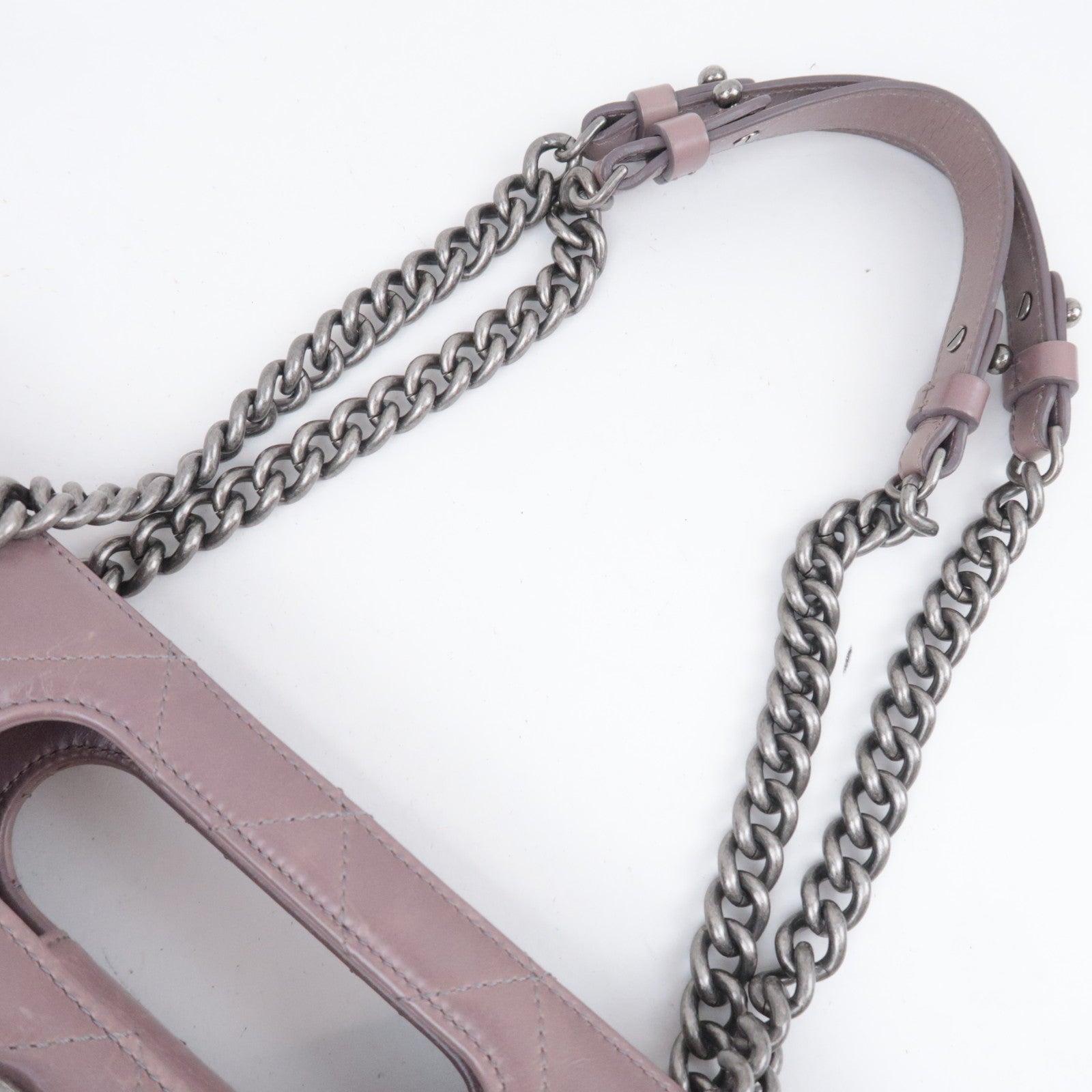 CHANEL Matelasse Small Boy Shopper 2Way Chain Shoulder Bag Aged Calfskin Greige
