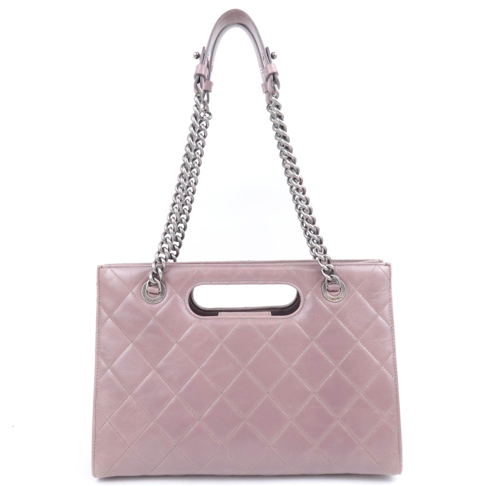 CHANEL Matelasse Small Boy Shopper 2Way Chain Shoulder Bag Aged Calfskin Greige