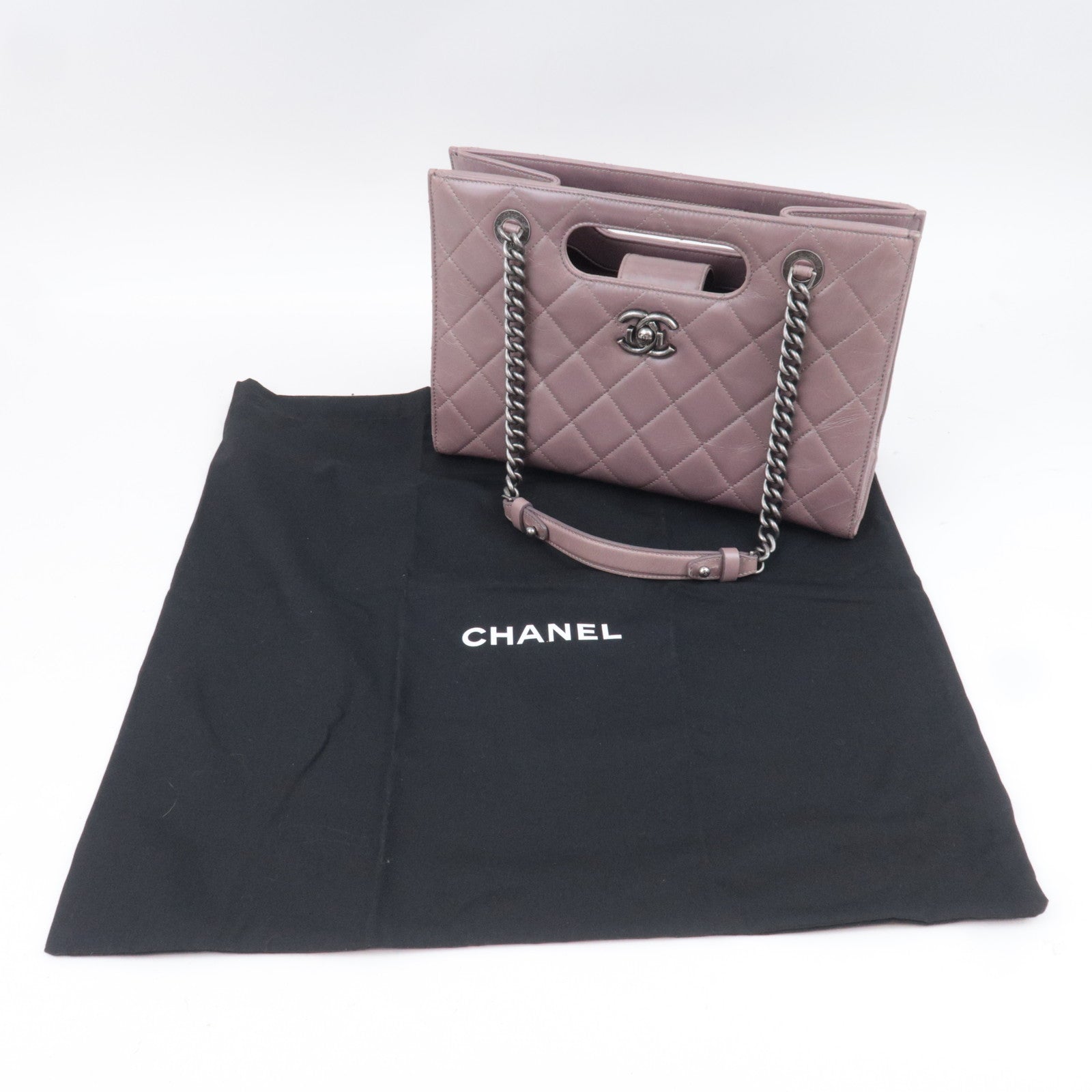 CHANEL Matelasse Small Boy Shopper 2Way Chain Shoulder Bag Aged Calfskin Greige