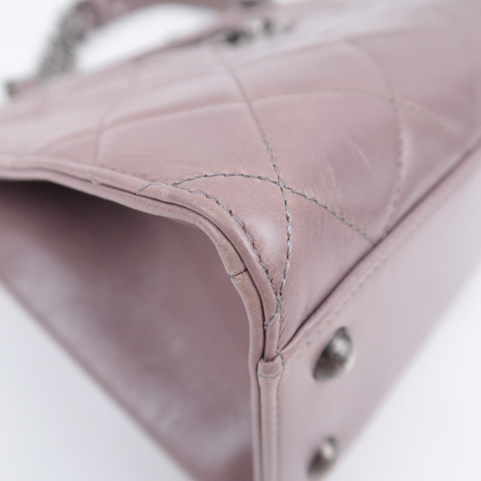 CHANEL Matelasse Small Boy Shopper 2Way Chain Shoulder Bag Aged Calfskin Greige