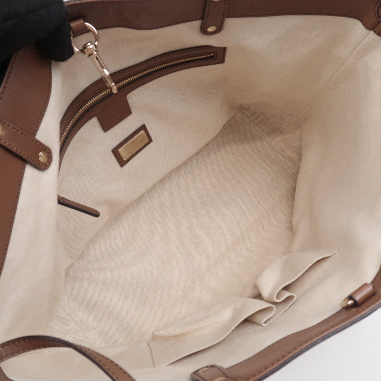 GUCCI Diamante Canvas Leather Tote Bag Beige Brown 247209