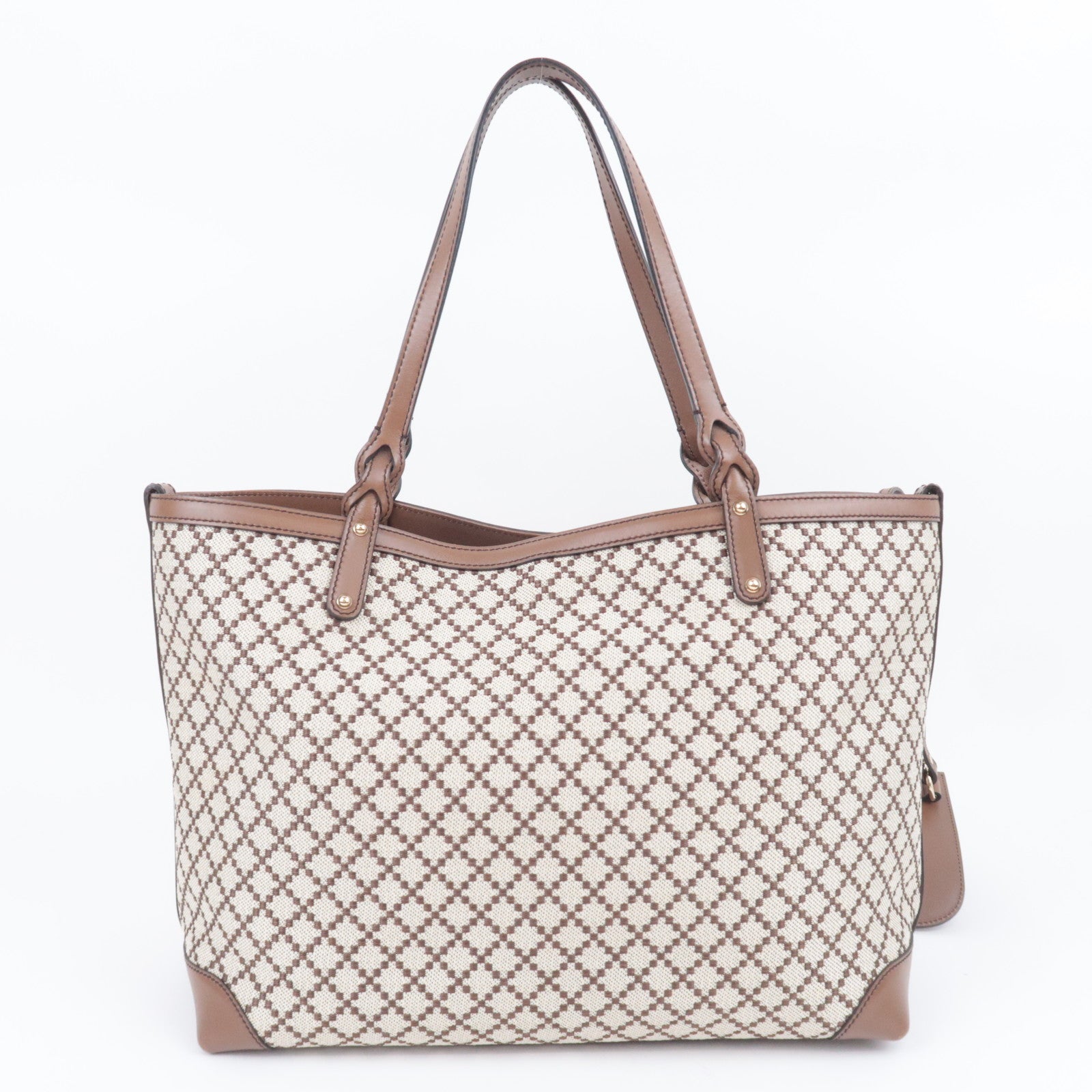 GUCCI Diamante Canvas Leather Tote Bag Beige Brown 247209