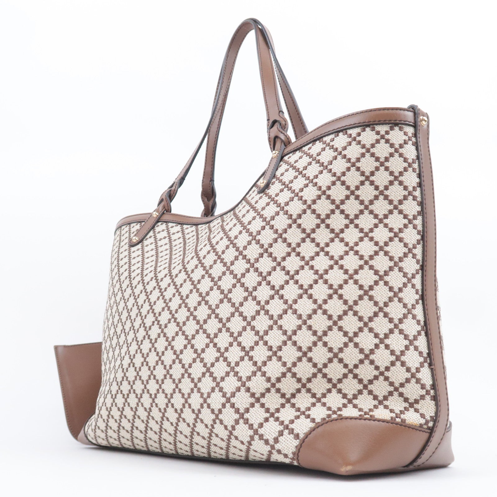 GUCCI Diamante Canvas Leather Tote Bag Beige Brown 247209