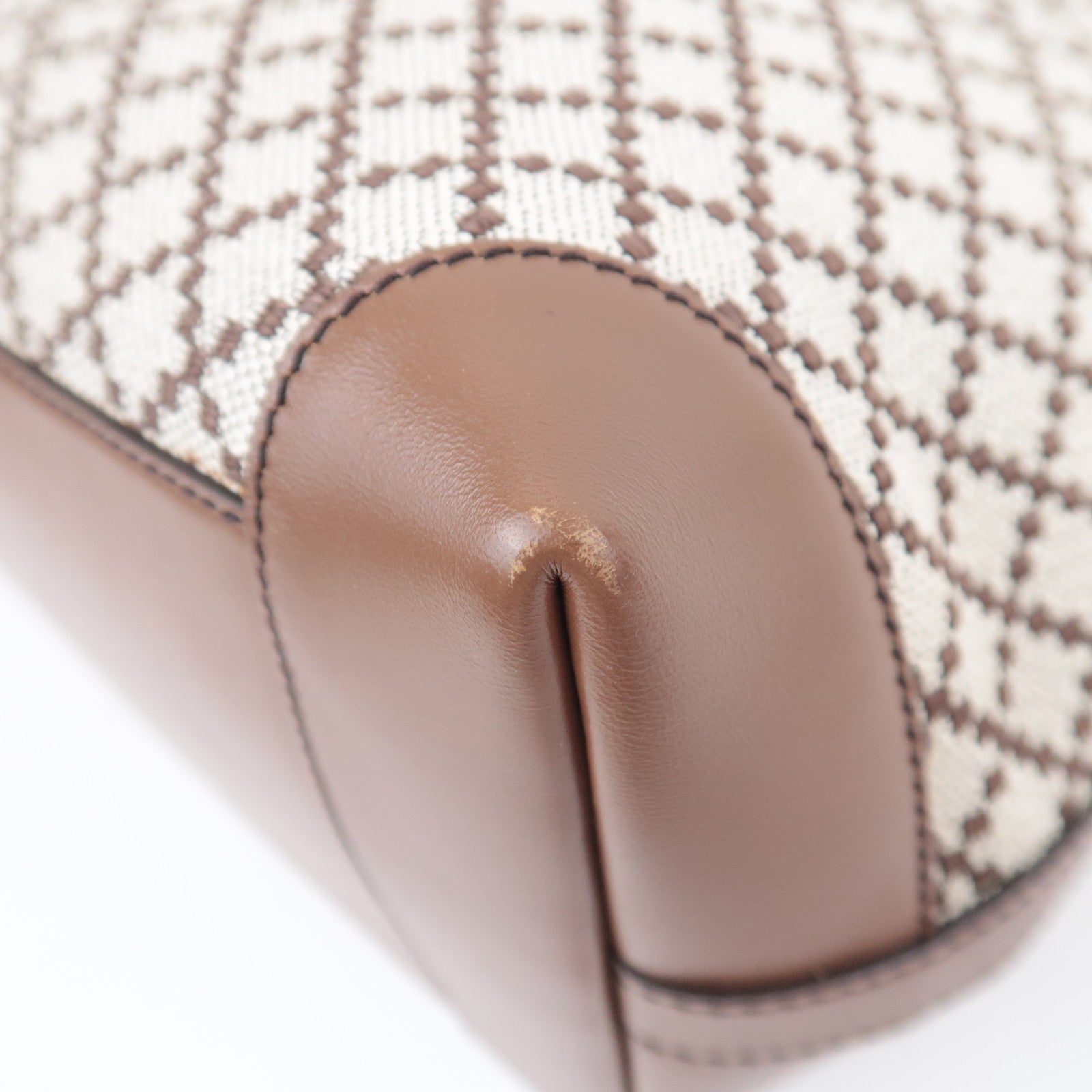 GUCCI Diamante Canvas Leather Tote Bag Beige Brown 247209