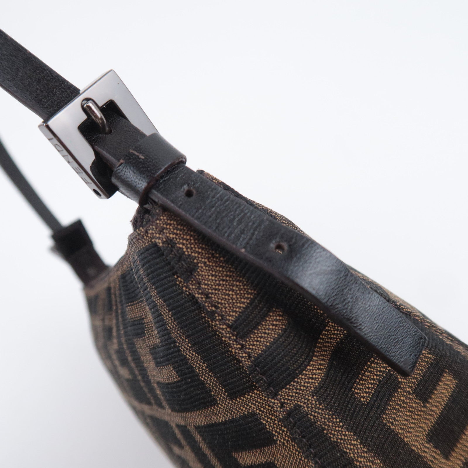 FENDI Zucca Canvas Leather Handbag Brown 8BR155