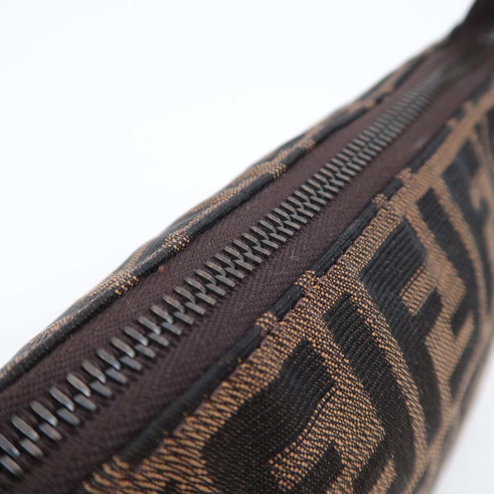 FENDI Zucca Canvas Leather Handbag Brown 8BR155