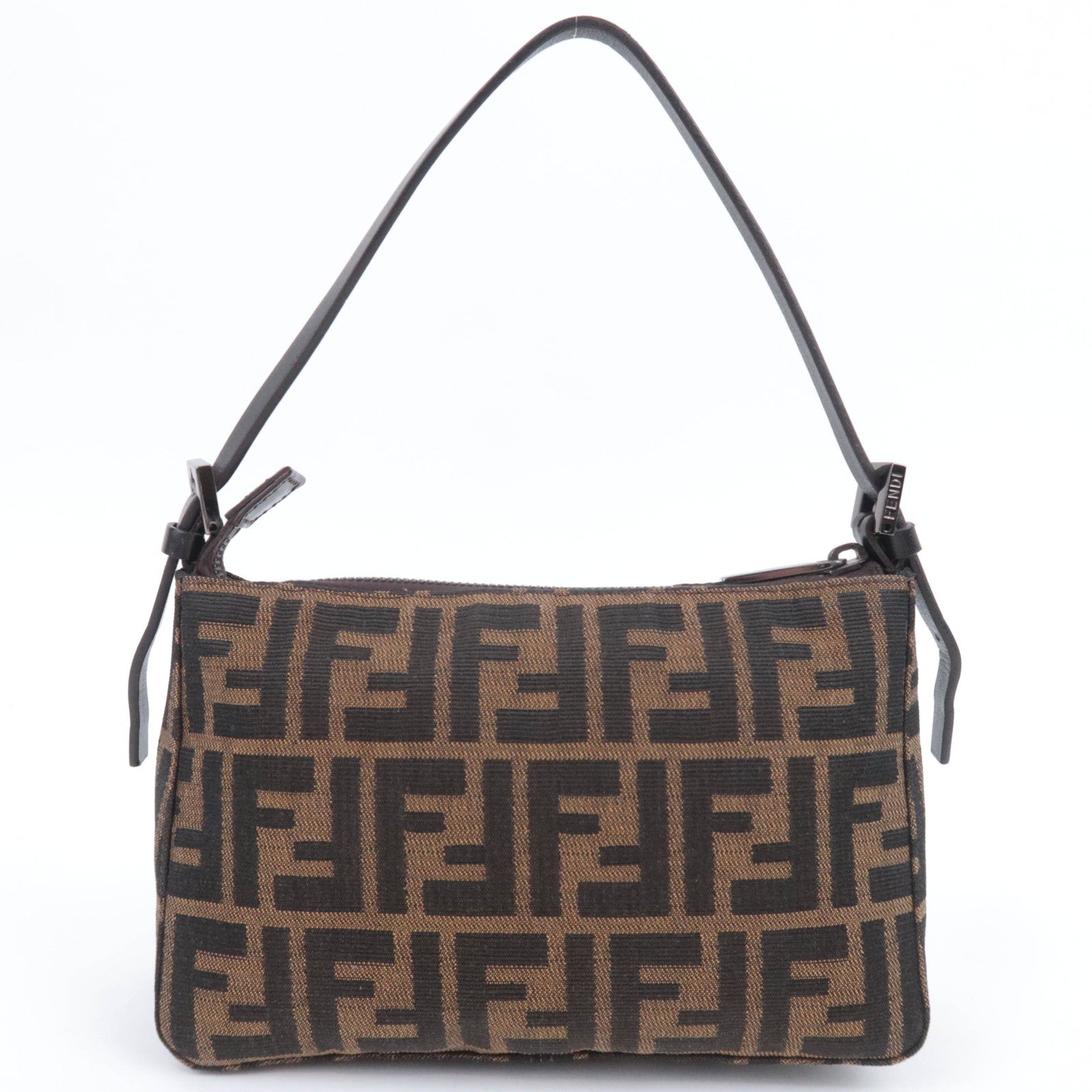 FENDI Zucca Canvas Leather Handbag Brown 8BR155