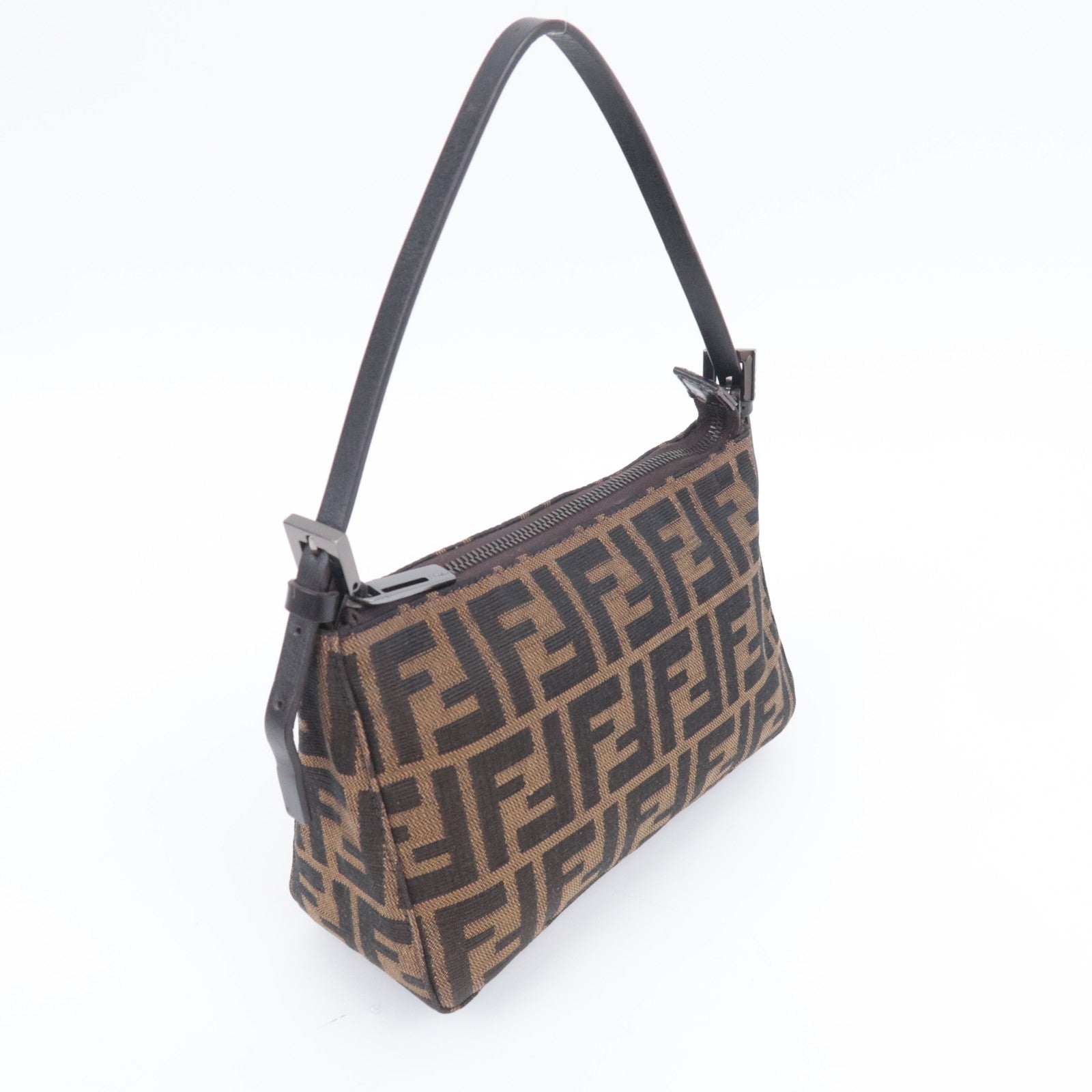FENDI Zucca Canvas Leather Handbag Brown 8BR155