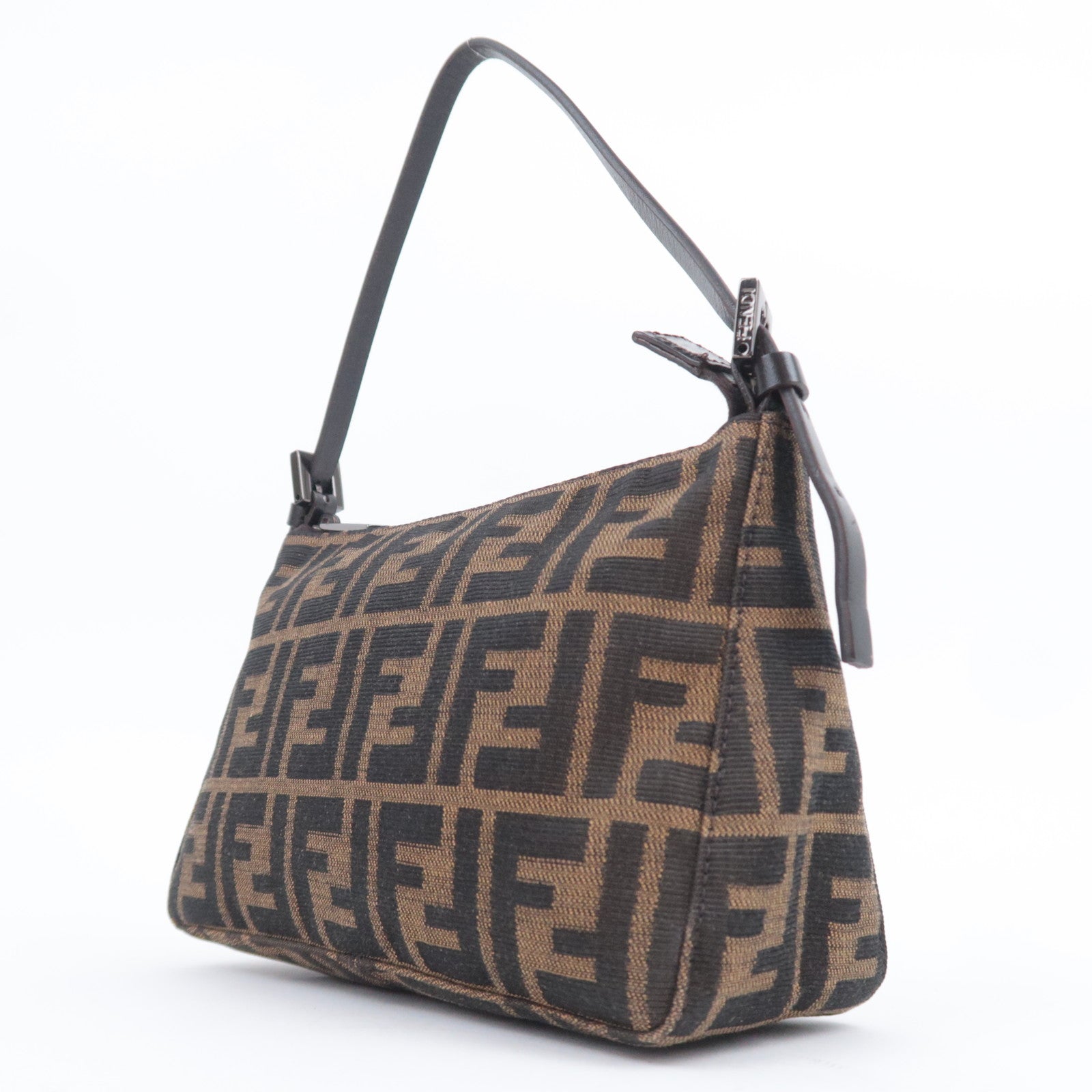 FENDI Zucca Canvas Leather Handbag Brown 8BR155