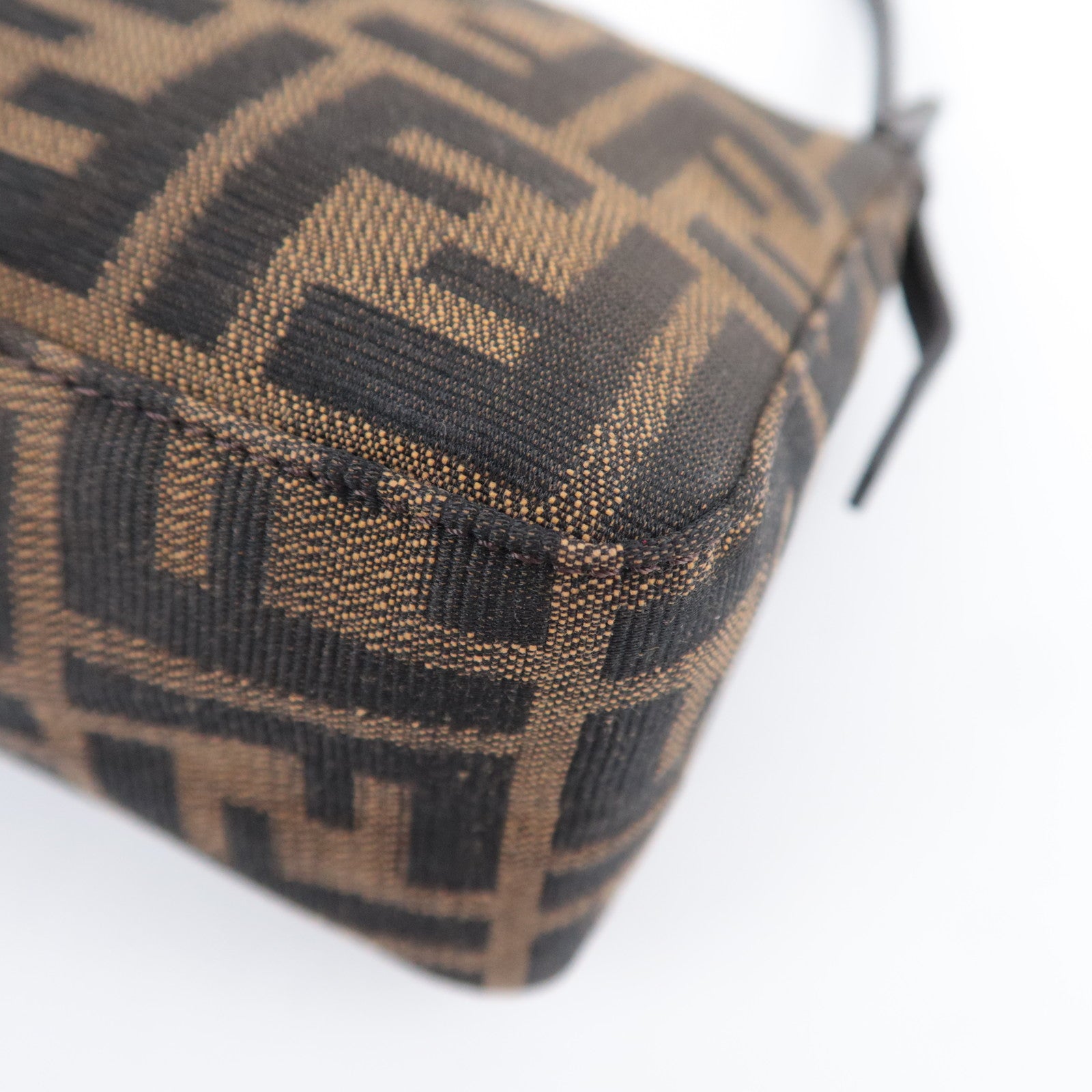 FENDI Zucca Canvas Leather Handbag Brown 8BR155