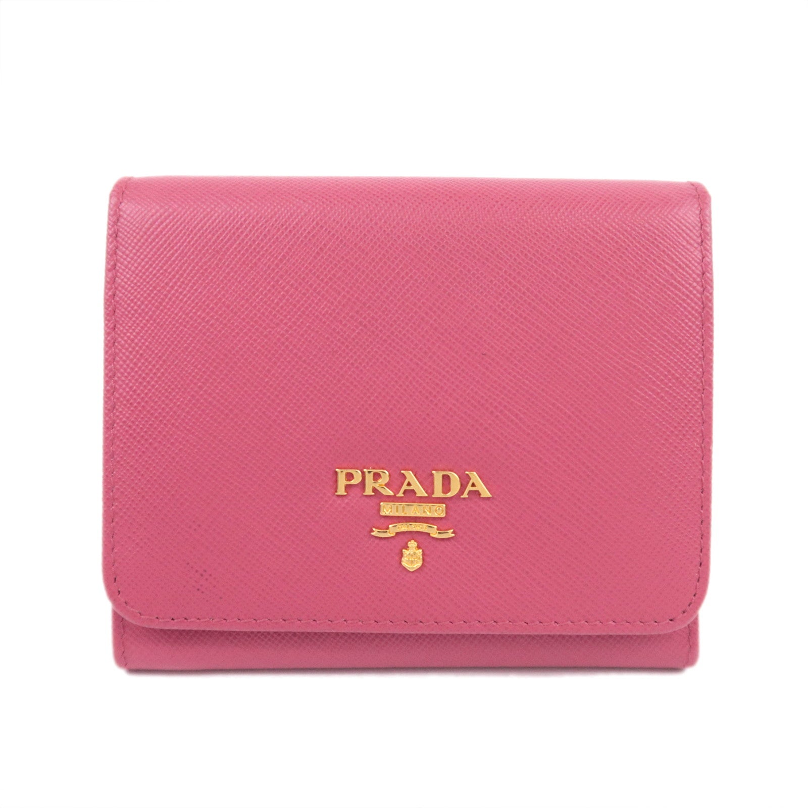 PRADA Logo Leather Trifold Wallet Pink91275