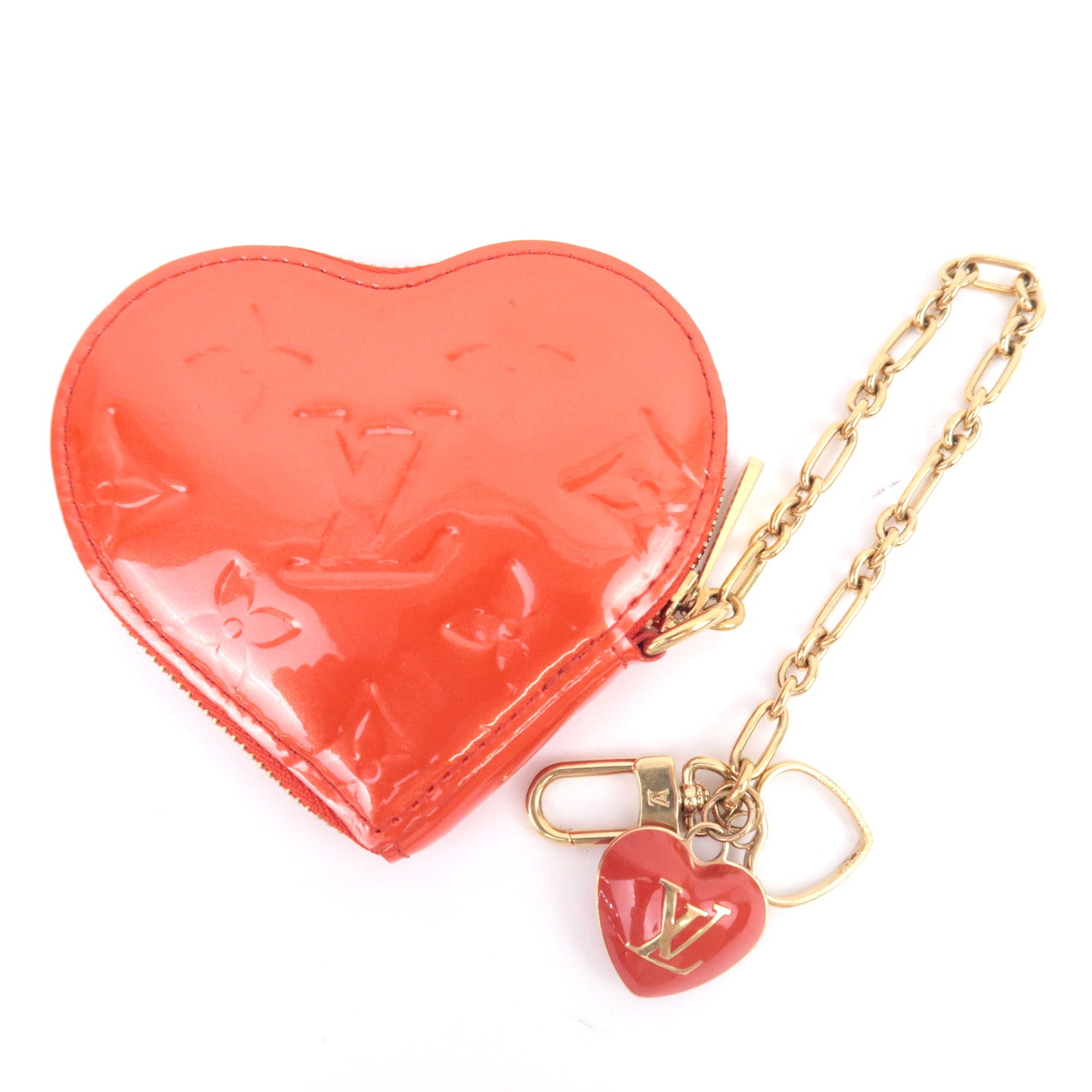 Louis Vuitton Monogram Vernis Porte Monnaie Coeur Coin Case Orange Sunset M93658